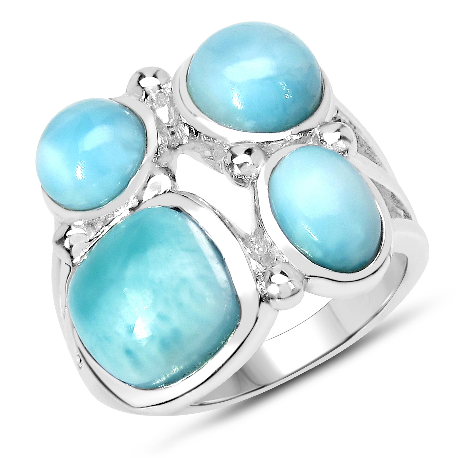 6.35 Carat Genuine Larimar .925 Sterling Silver Ring