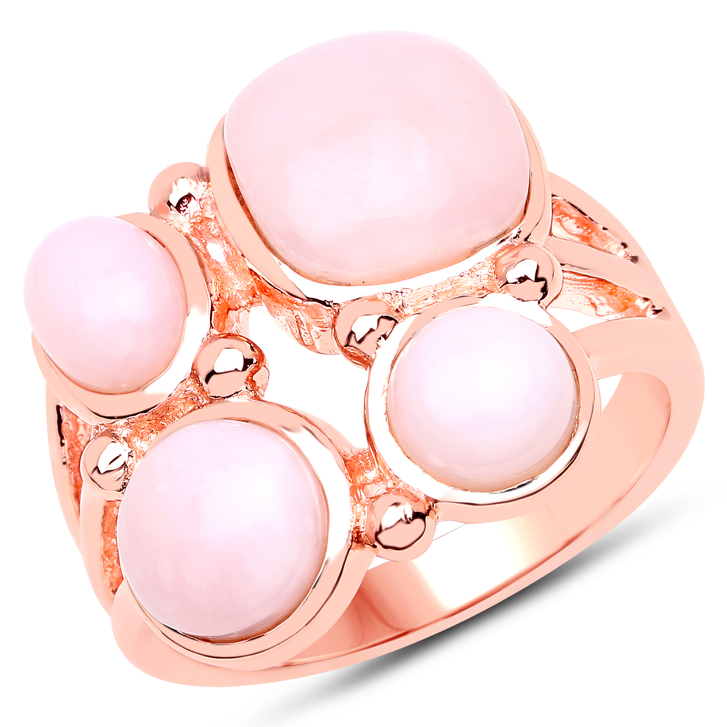 18K Rose Gold Plated 5.14 Carat Genuine Pink Opal .925 Sterling Silver Ring
