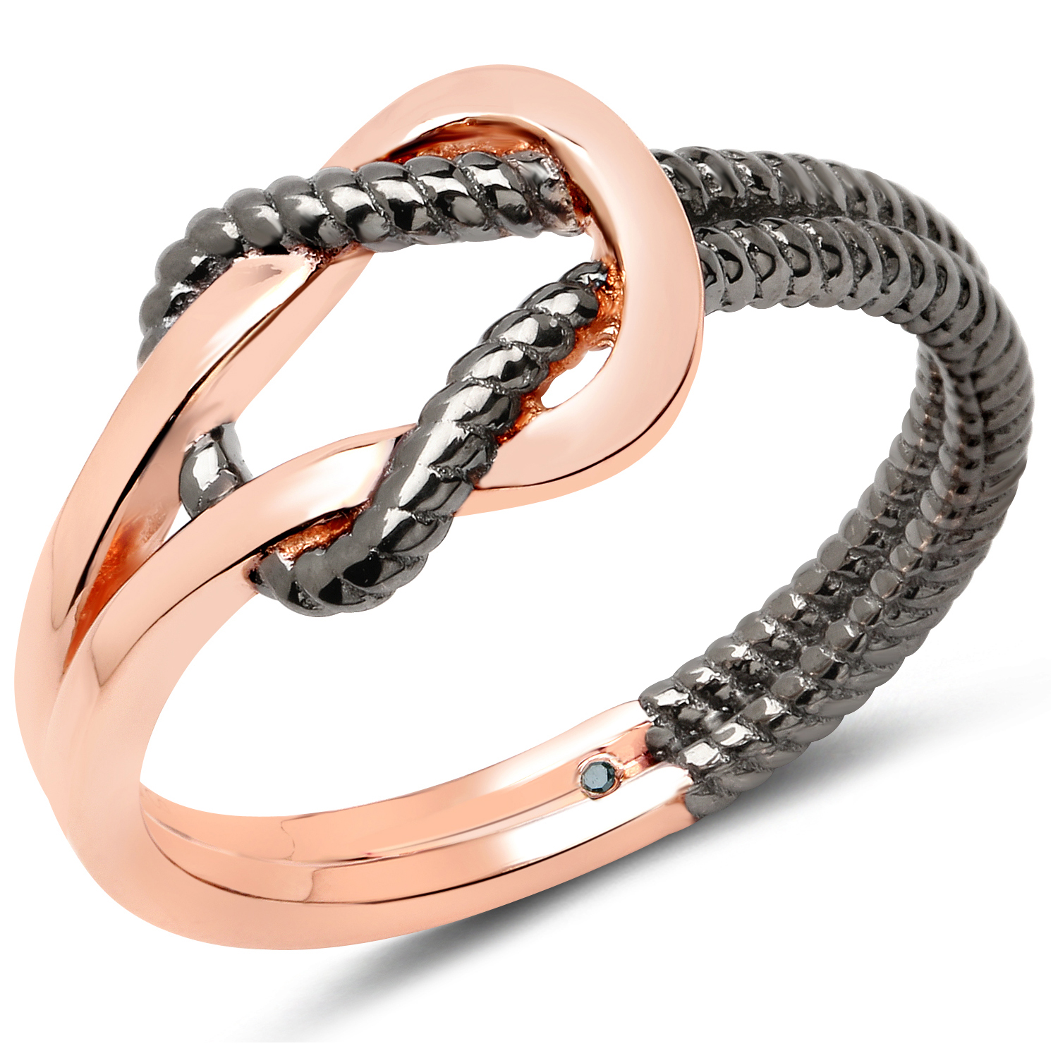 18K Rose Gold Plated 0.004 Carat Genuine Blue Diamond .925 Sterling Silver Ring