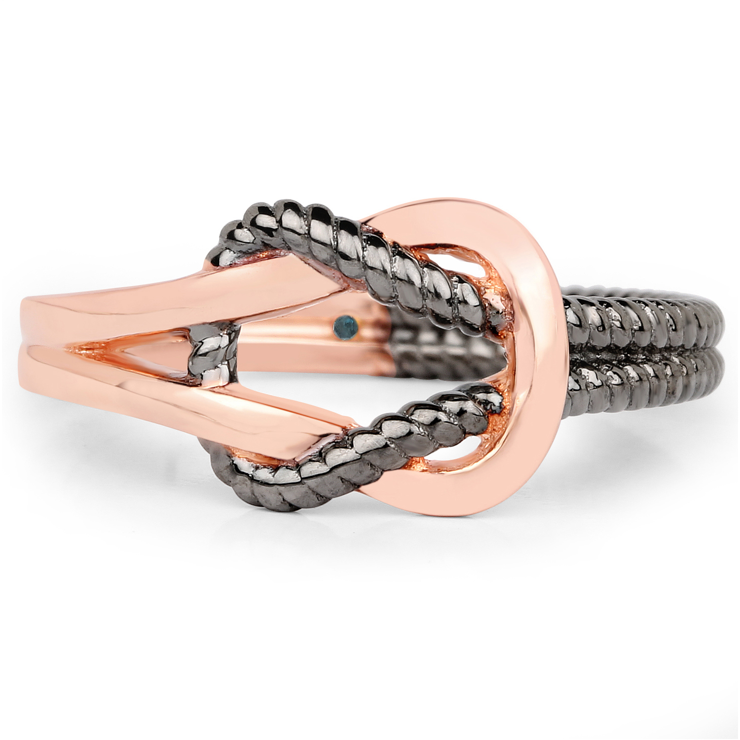 18K Rose Gold Plated 0.004 Carat Genuine Blue Diamond .925 Sterling Silver Ring