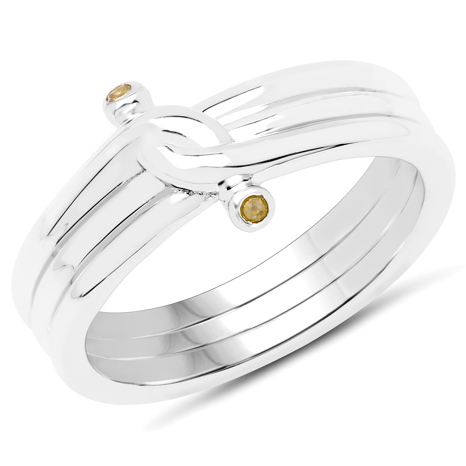 0.02 Carat Genuine Yellow Diamond .925 Sterling Silver Ring