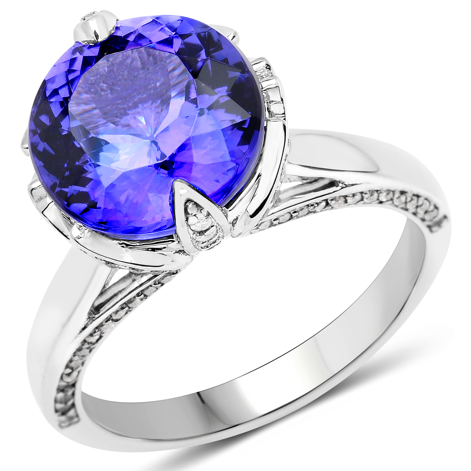 14K White Gold 5.73 Carat Genuine Tanzanite and White Diamond Ring