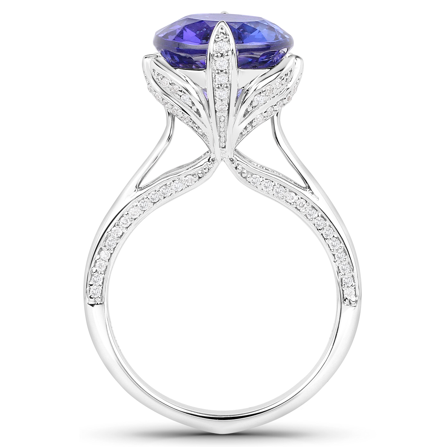 14K White Gold 5.73 Carat Genuine Tanzanite and White Diamond Ring