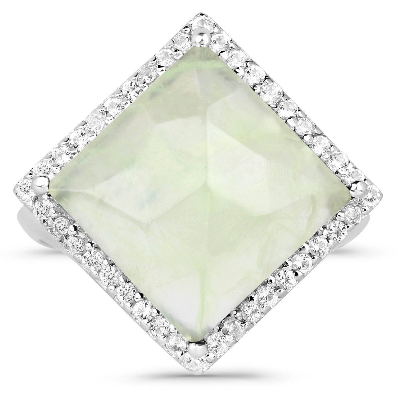 6.39 Carat Genuine Prehnite and White Topaz .925 Sterling Silver Ring