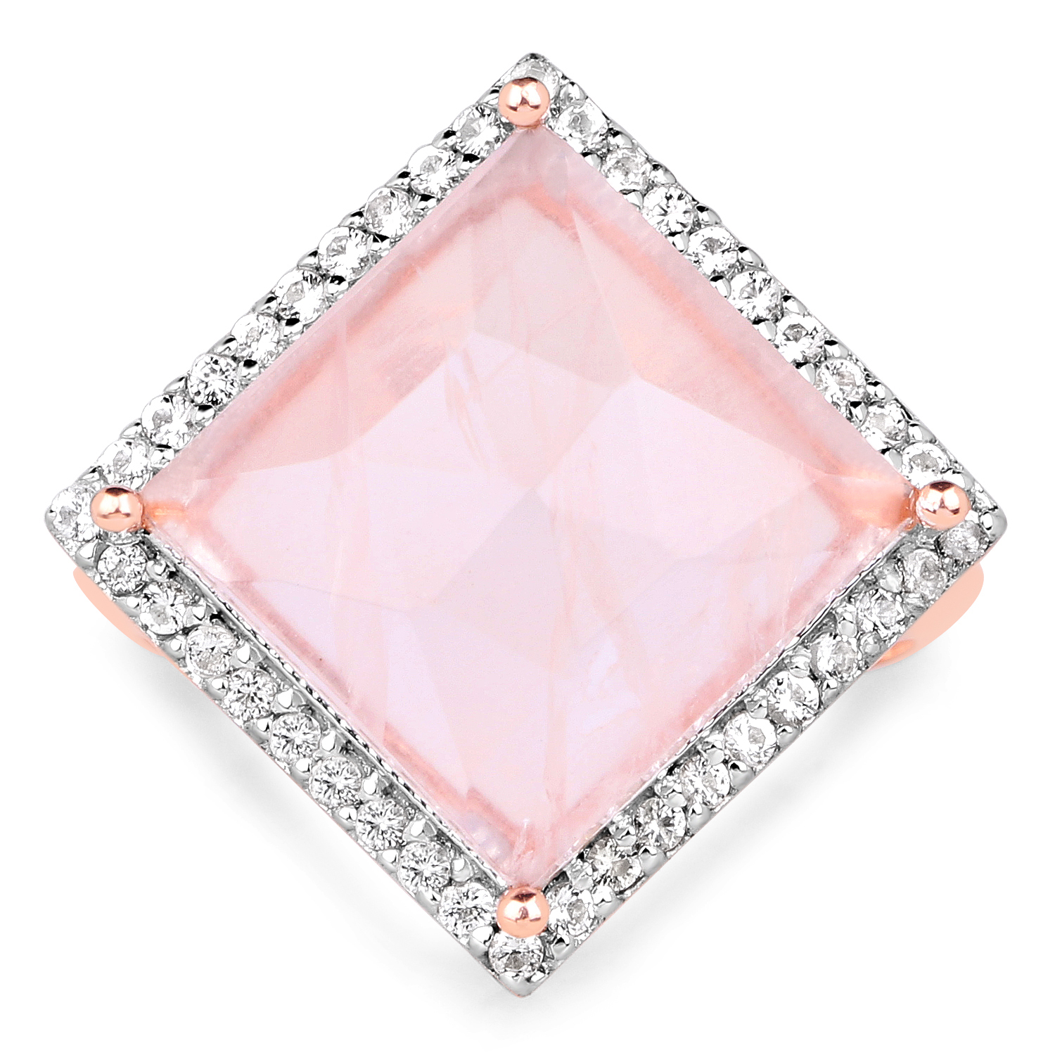 18K Rose Gold Plated 5.44 Carat Genuine Rose Quartz and White Topaz .925 Sterling Silver Ring