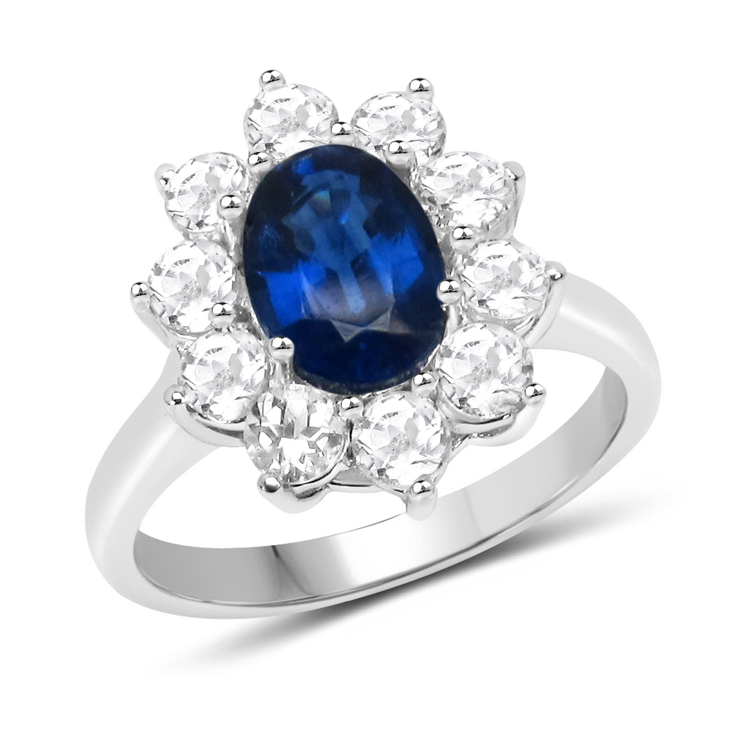 2.70 Carat Genuine Kyanite and White Topaz .925 Sterling Silver Ring