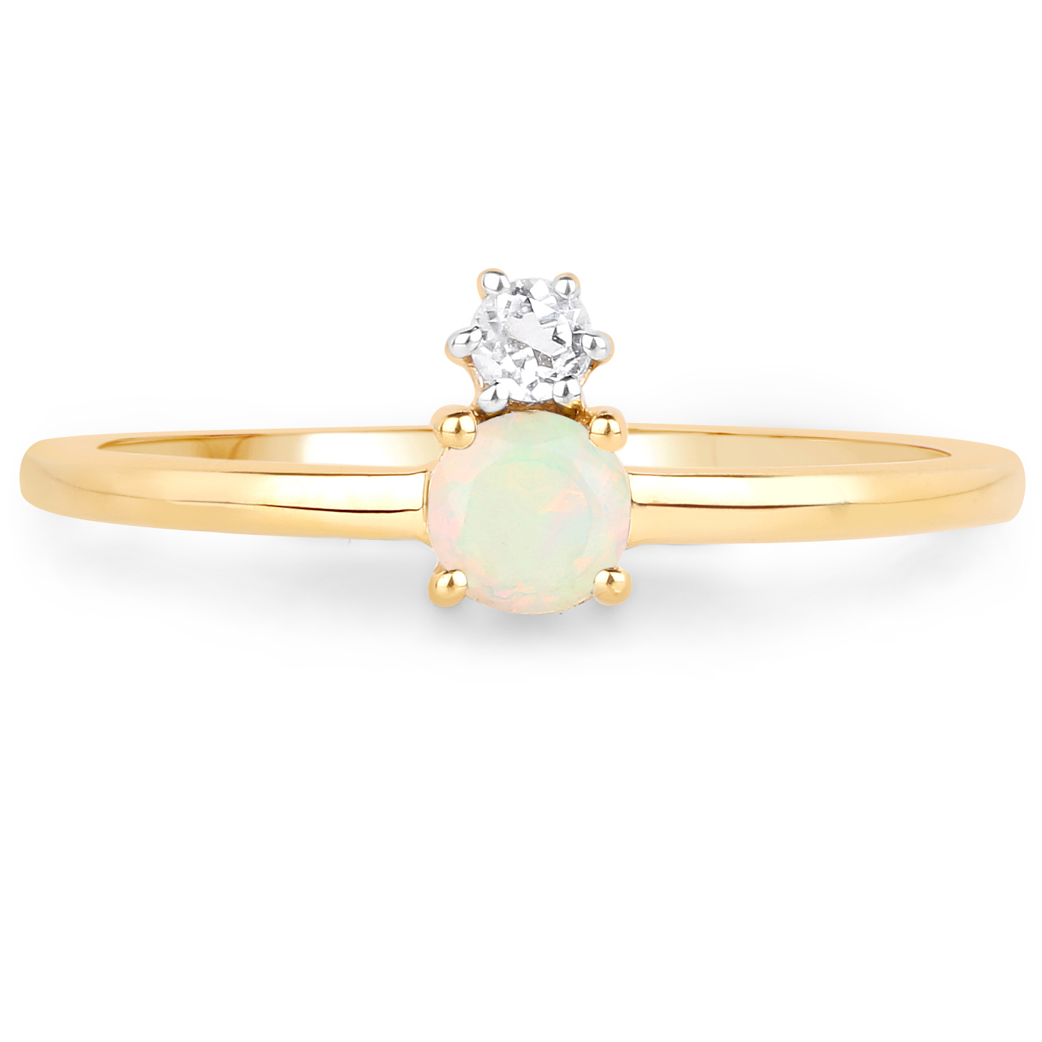 18K Yellow Gold Plated 0.24 Carat Genuine Ethiopian Opal and White Topaz .925 Sterling Silver Ring