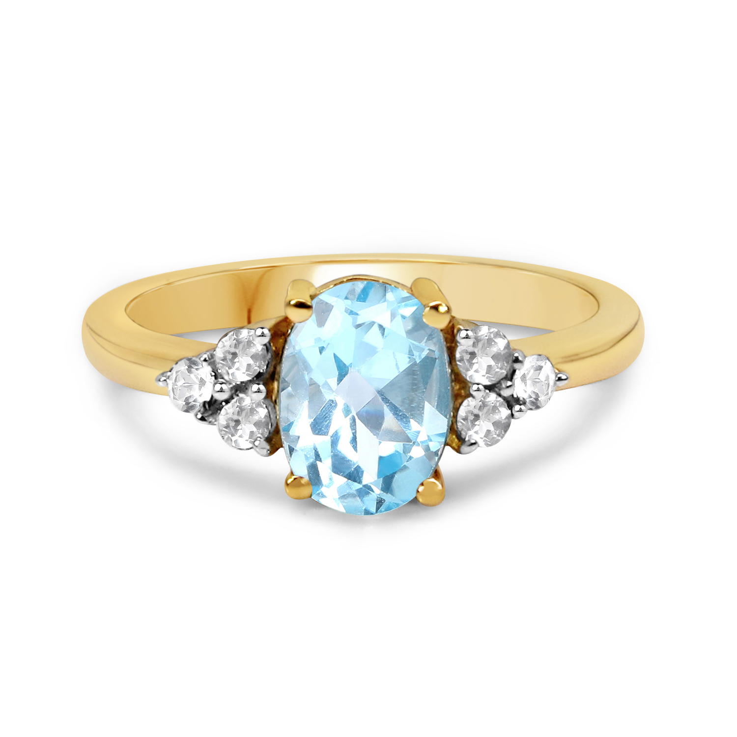18K Yellow Gold Plated 1.84 Carat Genuine Blue Topaz and White Topaz .925 Sterling Silver Ring