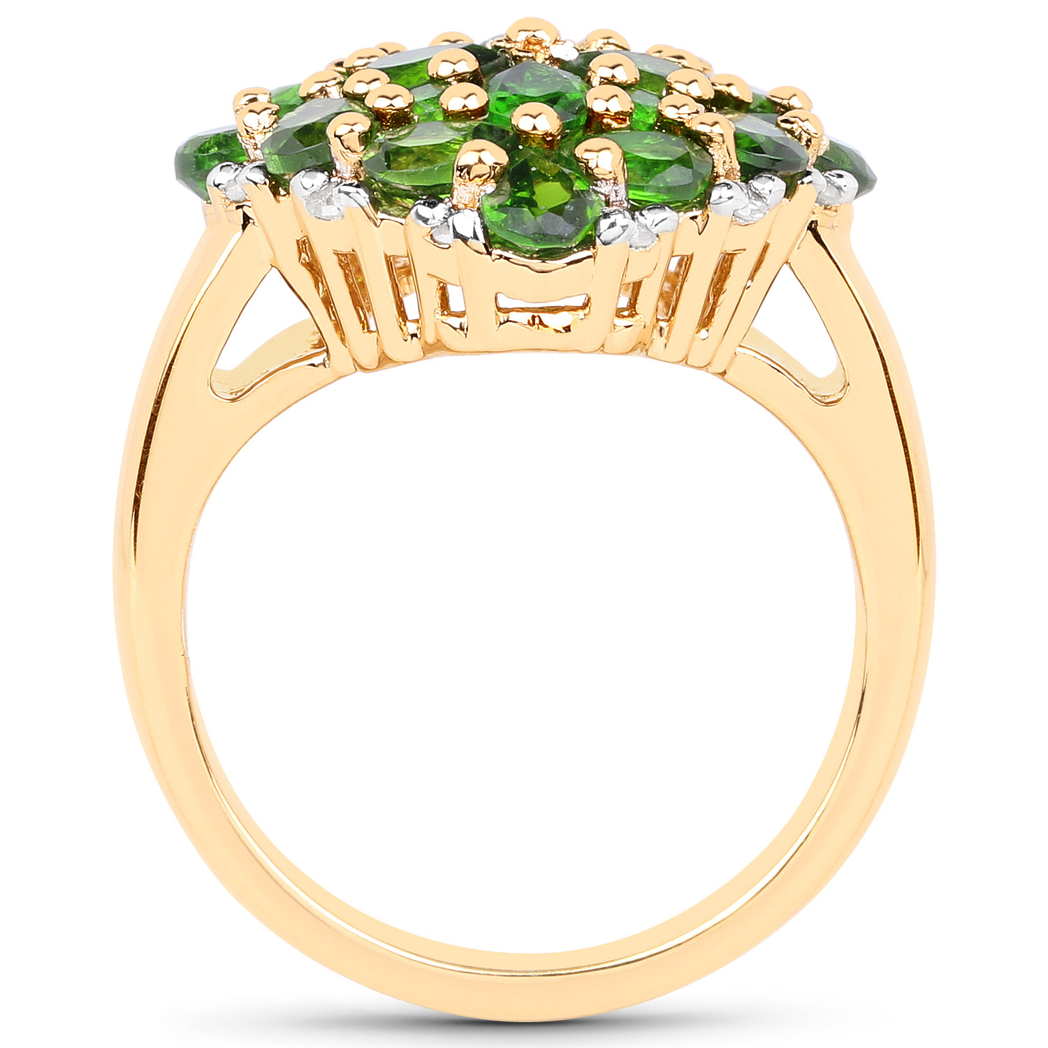 3.02 Carat Genuine Chrome Diopside and White Diamond .925 Sterling Silver Ring