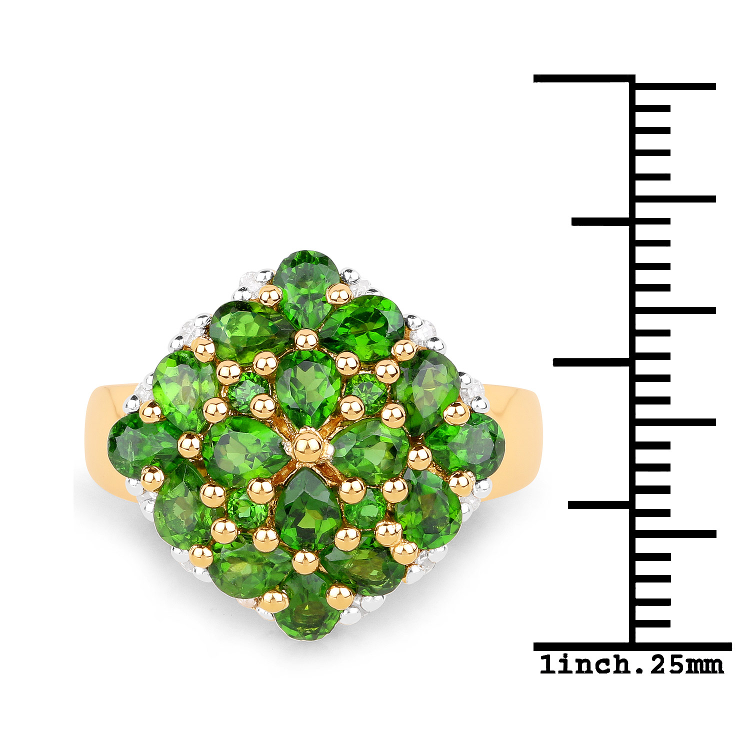 3.02 Carat Genuine Chrome Diopside and White Diamond .925 Sterling Silver Ring