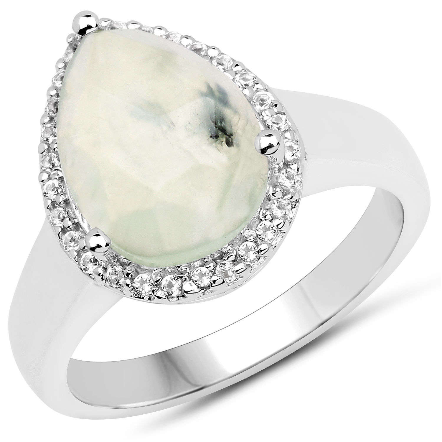 3.47 Carat Genuine Prehnite and White Topaz .925 Sterling Silver Ring