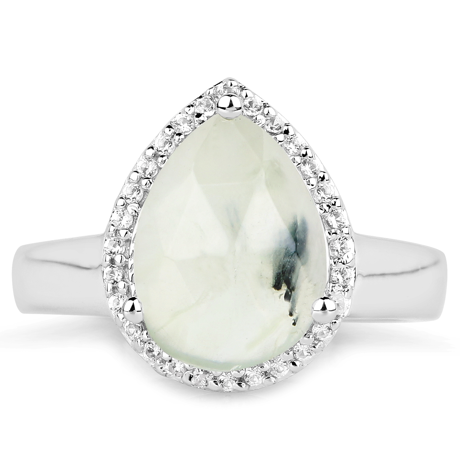 3.47 Carat Genuine Prehnite and White Topaz .925 Sterling Silver Ring
