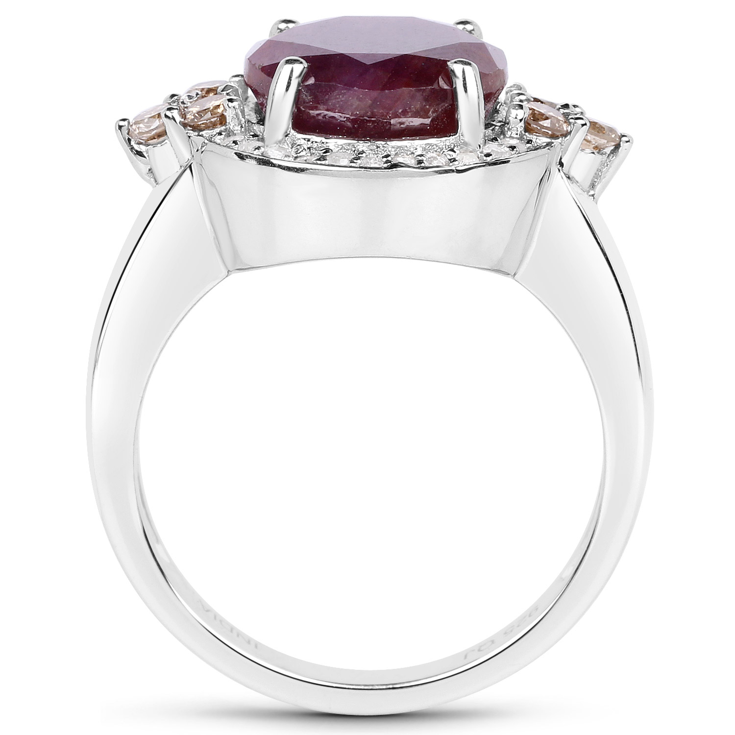 5.60 Carat Genuine Ruby, Champagne Diamond and White Diamond .925 Sterling Silver Ring