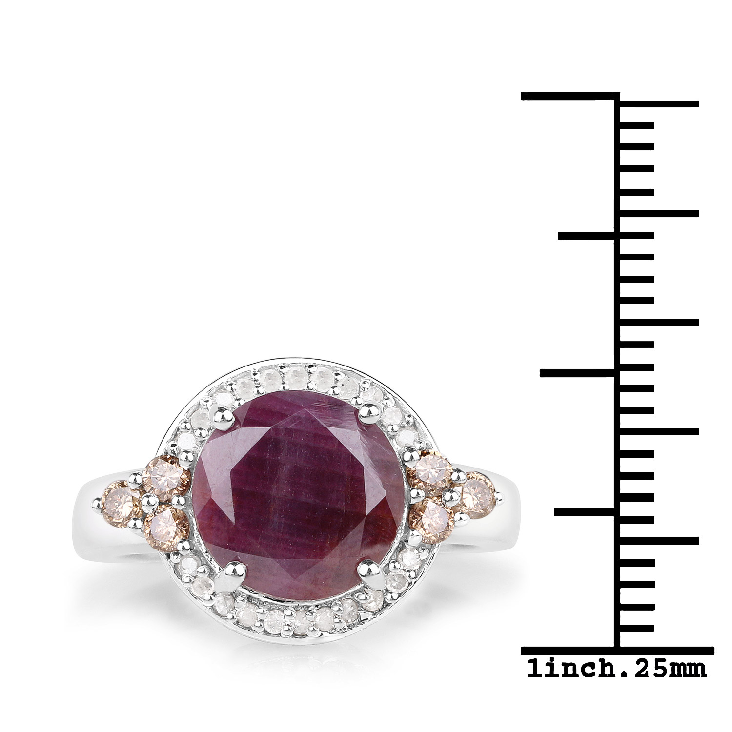 5.60 Carat Genuine Ruby, Champagne Diamond and White Diamond .925 Sterling Silver Ring