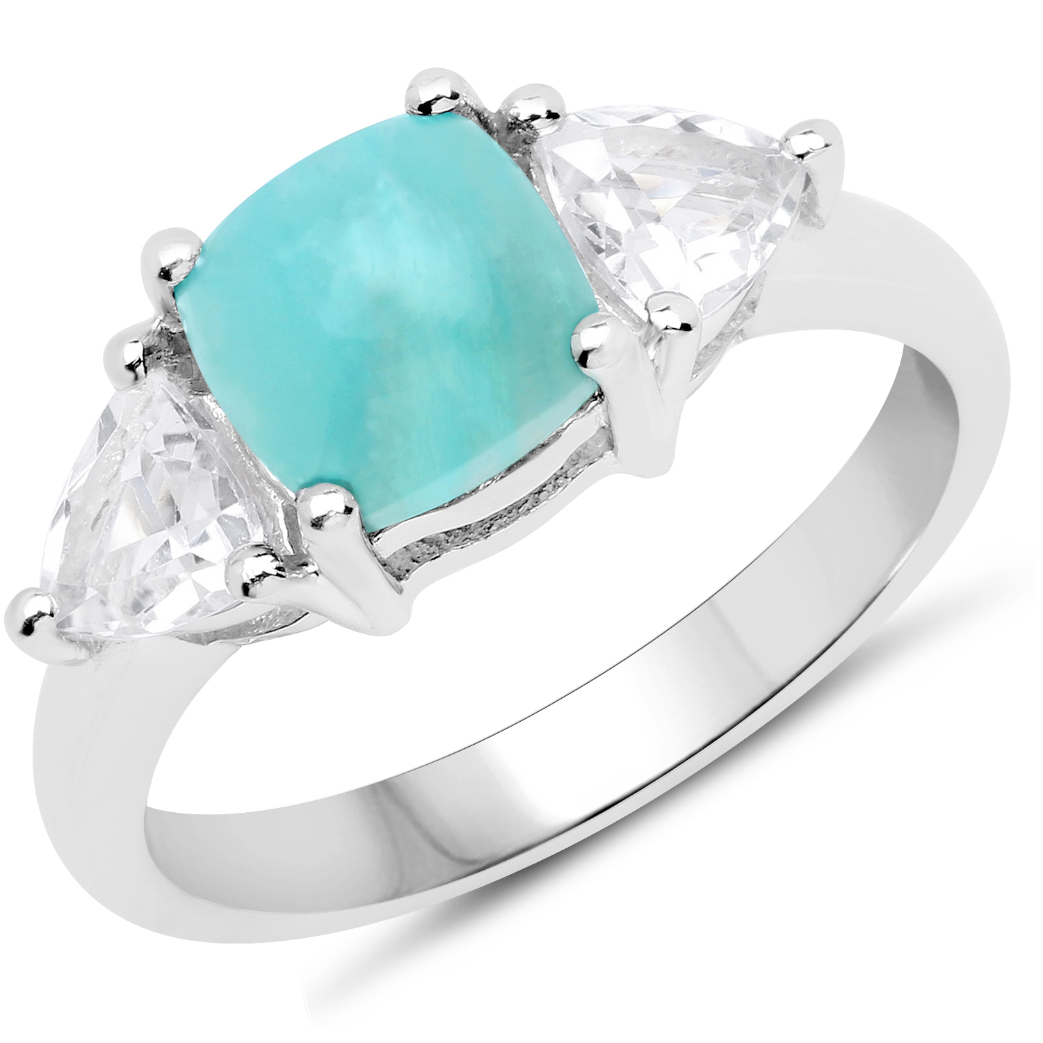 2.60 Carat Genuine Amazonite and White Topaz .925 Sterling Silver Ring