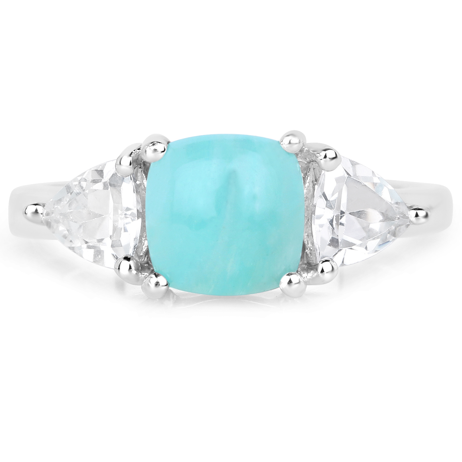2.60 Carat Genuine Amazonite and White Topaz .925 Sterling Silver Ring