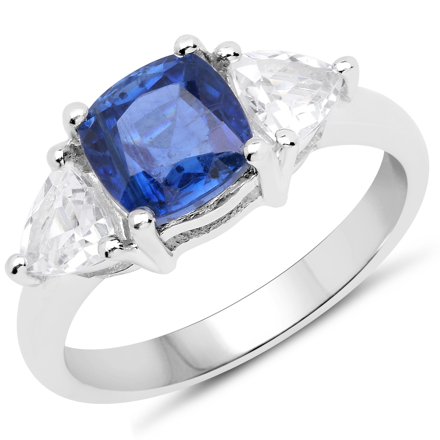 3.41 Carat Genuine Kyanite and White Topaz .925 Sterling Silver Ring