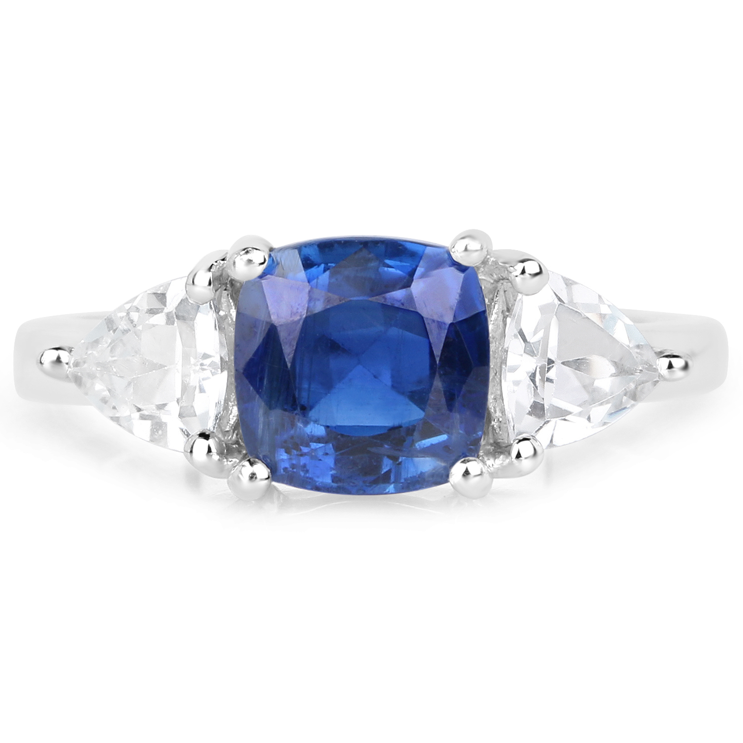 3.41 Carat Genuine Kyanite and White Topaz .925 Sterling Silver Ring