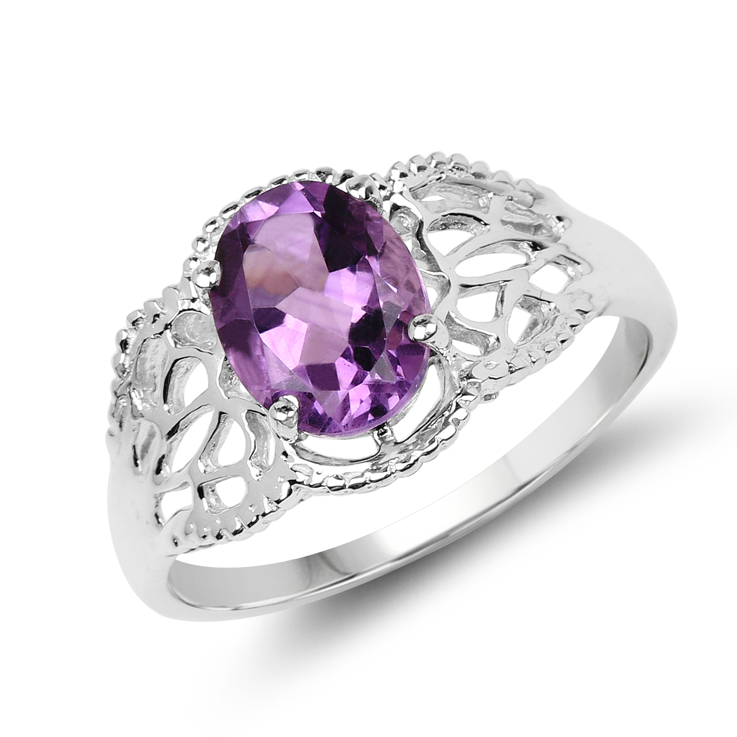 1.80 Carat Genuine Amethyst .925 Sterling Silver Ring
