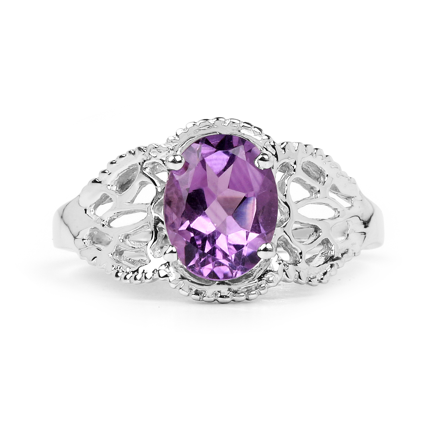 1.80 Carat Genuine Amethyst .925 Sterling Silver Ring