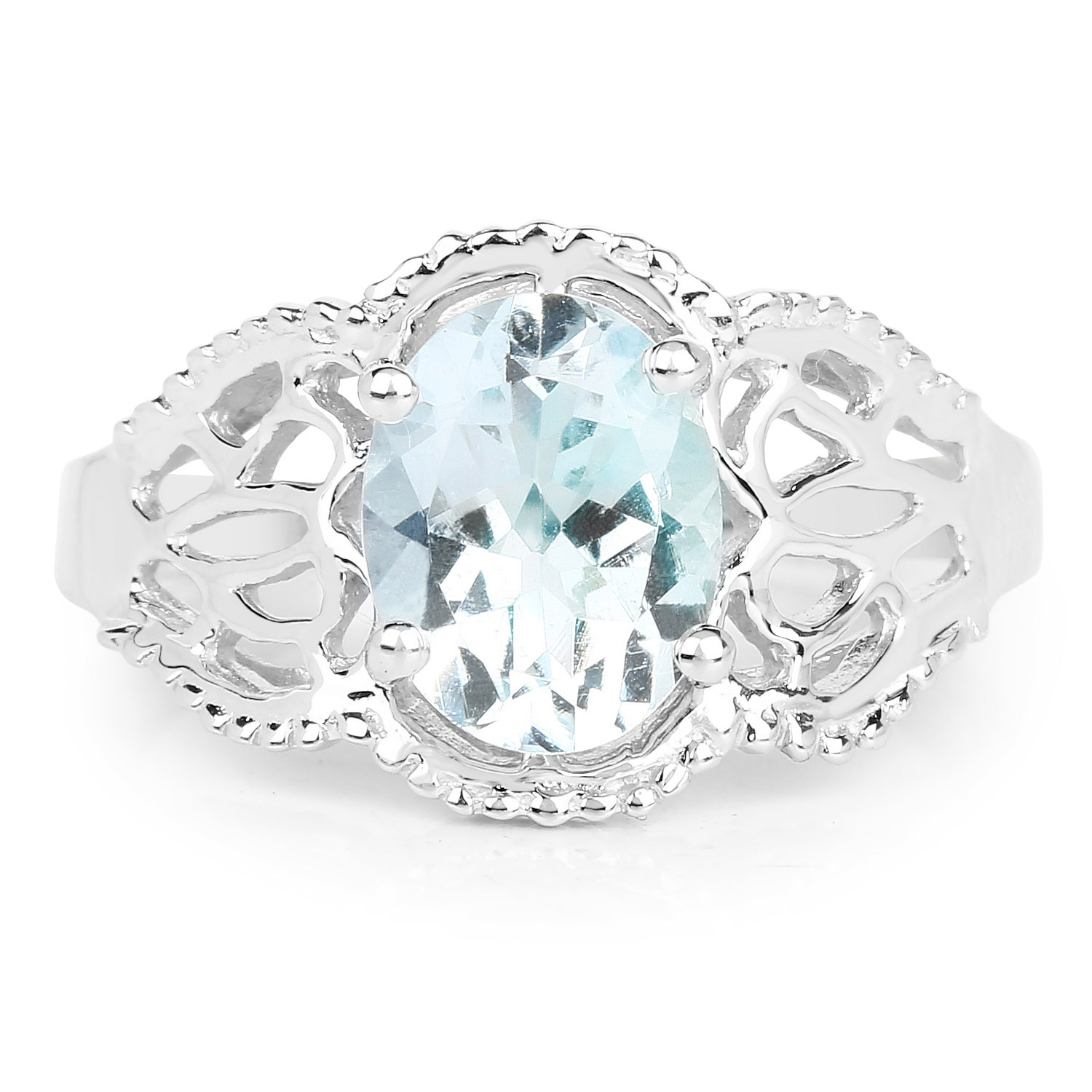 1.50 Carat Genuine Aquamarine .925 Sterling Silver Ring