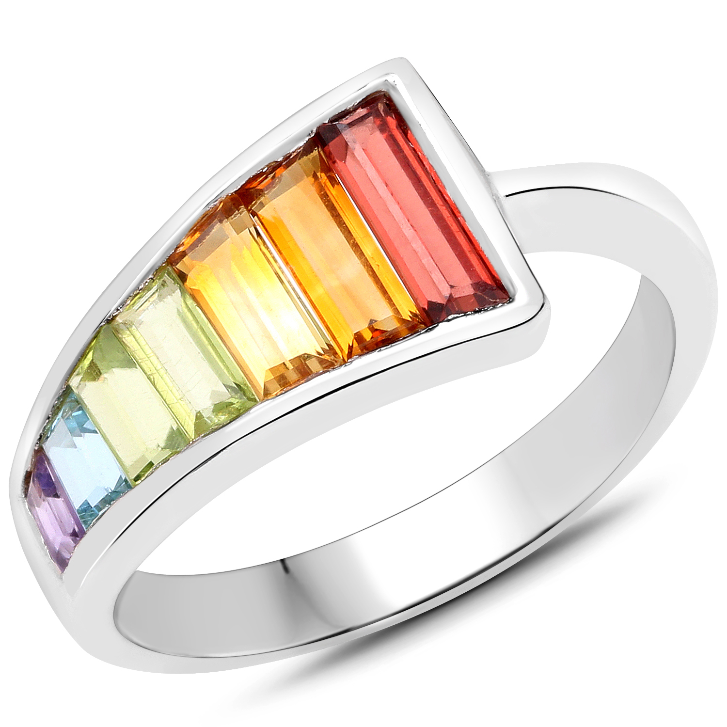 2.91 Carat Genuine Multi Stones .925 Sterling Silver Ring
