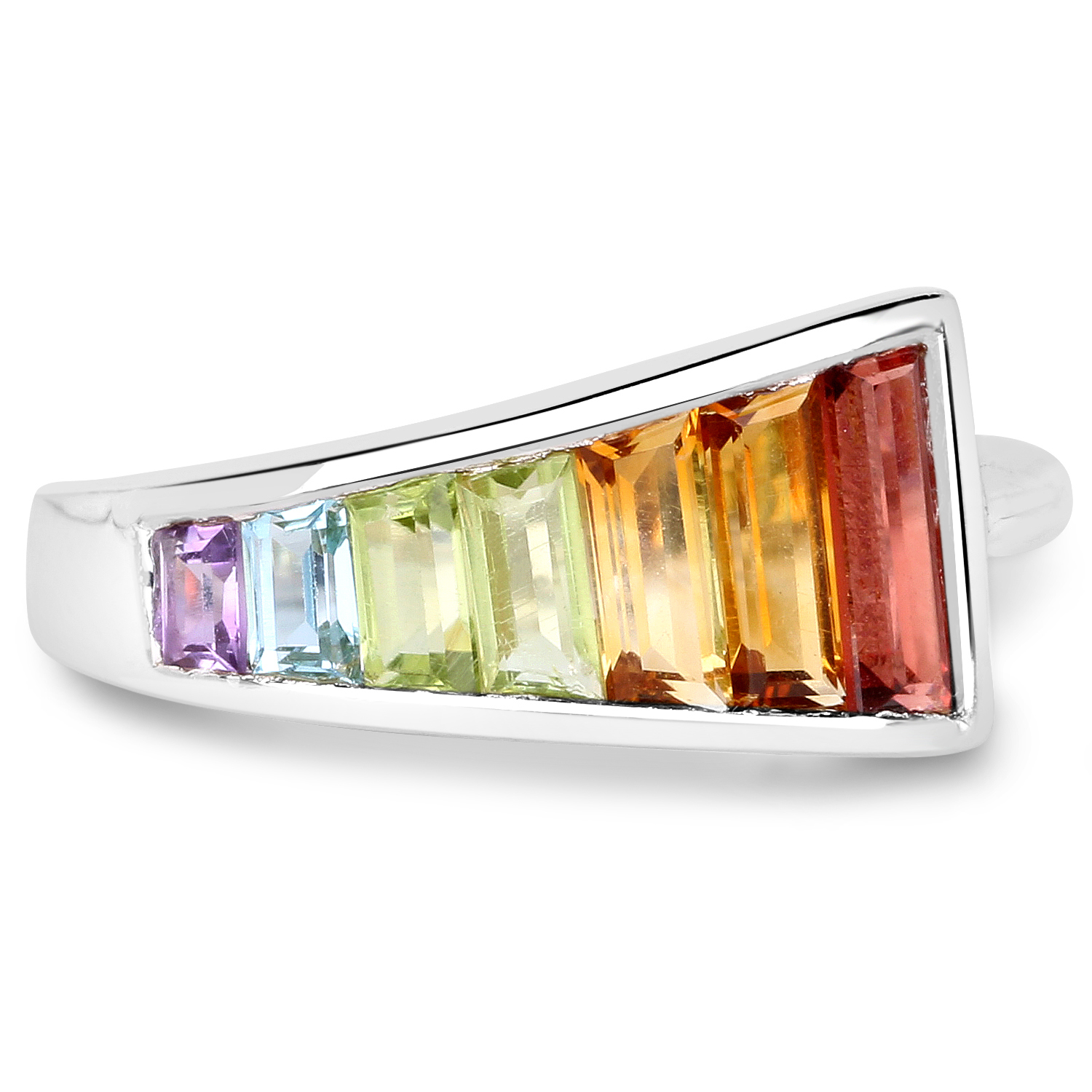 2.91 Carat Genuine Multi Stones .925 Sterling Silver Ring