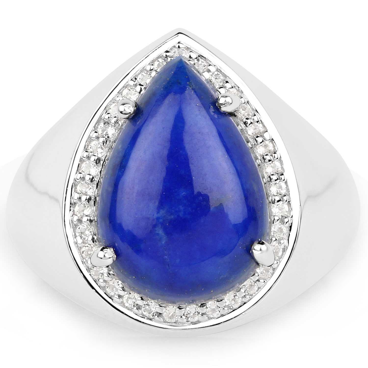 5.52 Carat Genuine Lapis and White Zircon .925 Sterling Silver Ring