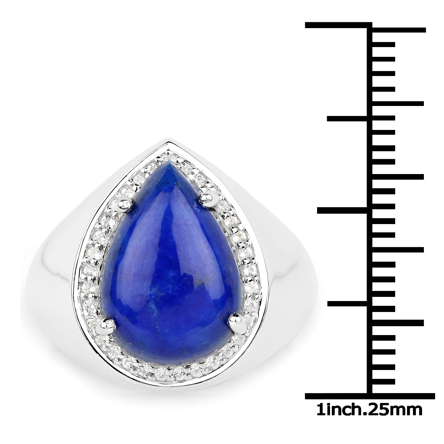 5.52 Carat Genuine Lapis and White Zircon .925 Sterling Silver Ring