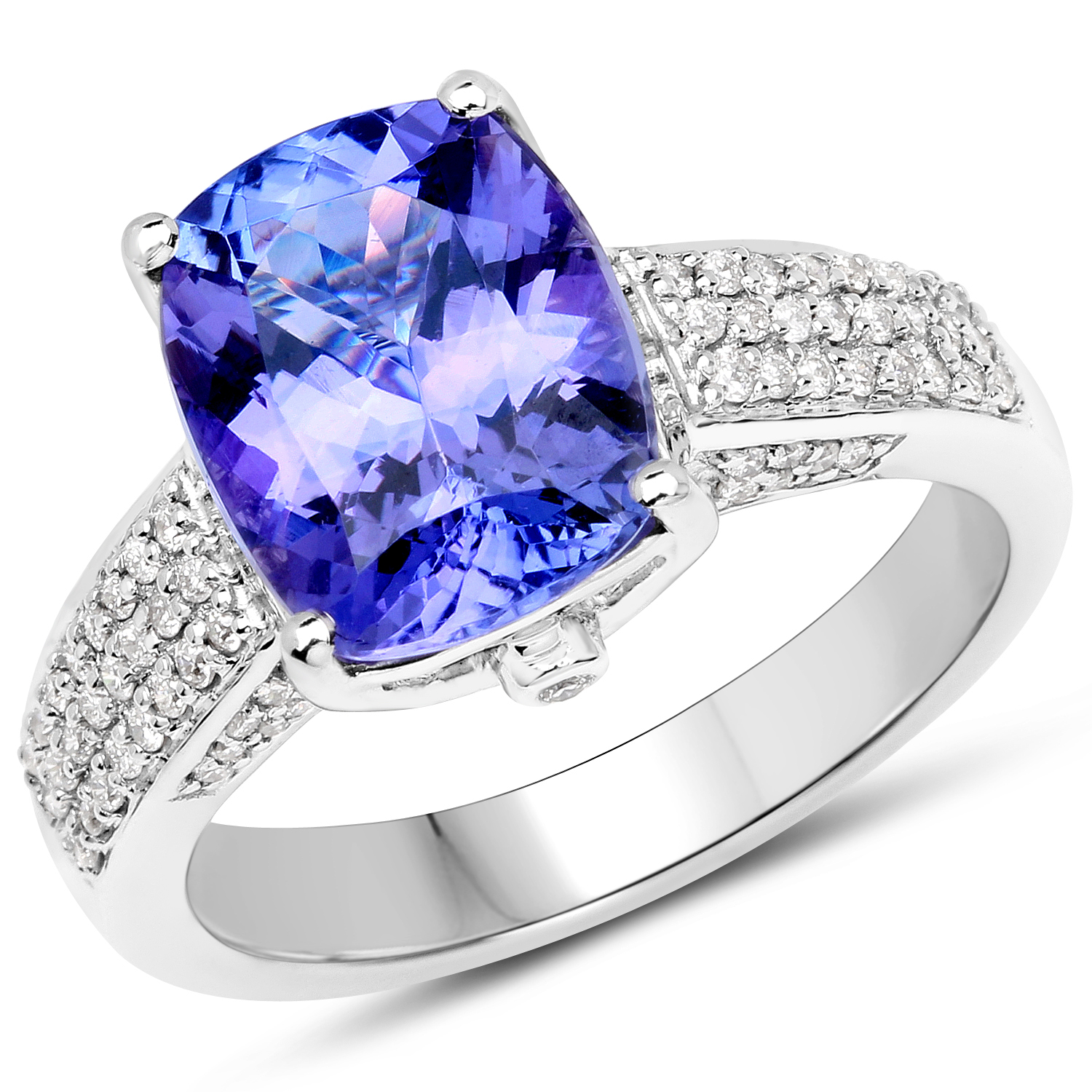 14K White Gold 4.27 Carat Genuine Tanzanite and White Diamond Ring