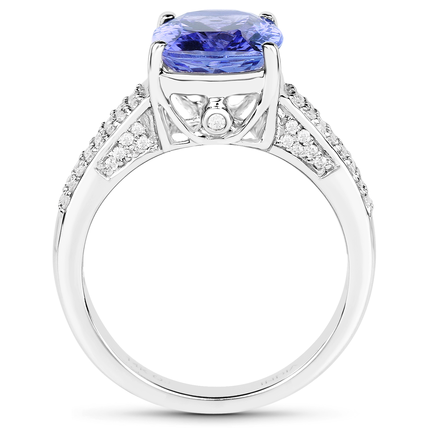 14K White Gold 4.27 Carat Genuine Tanzanite and White Diamond Ring