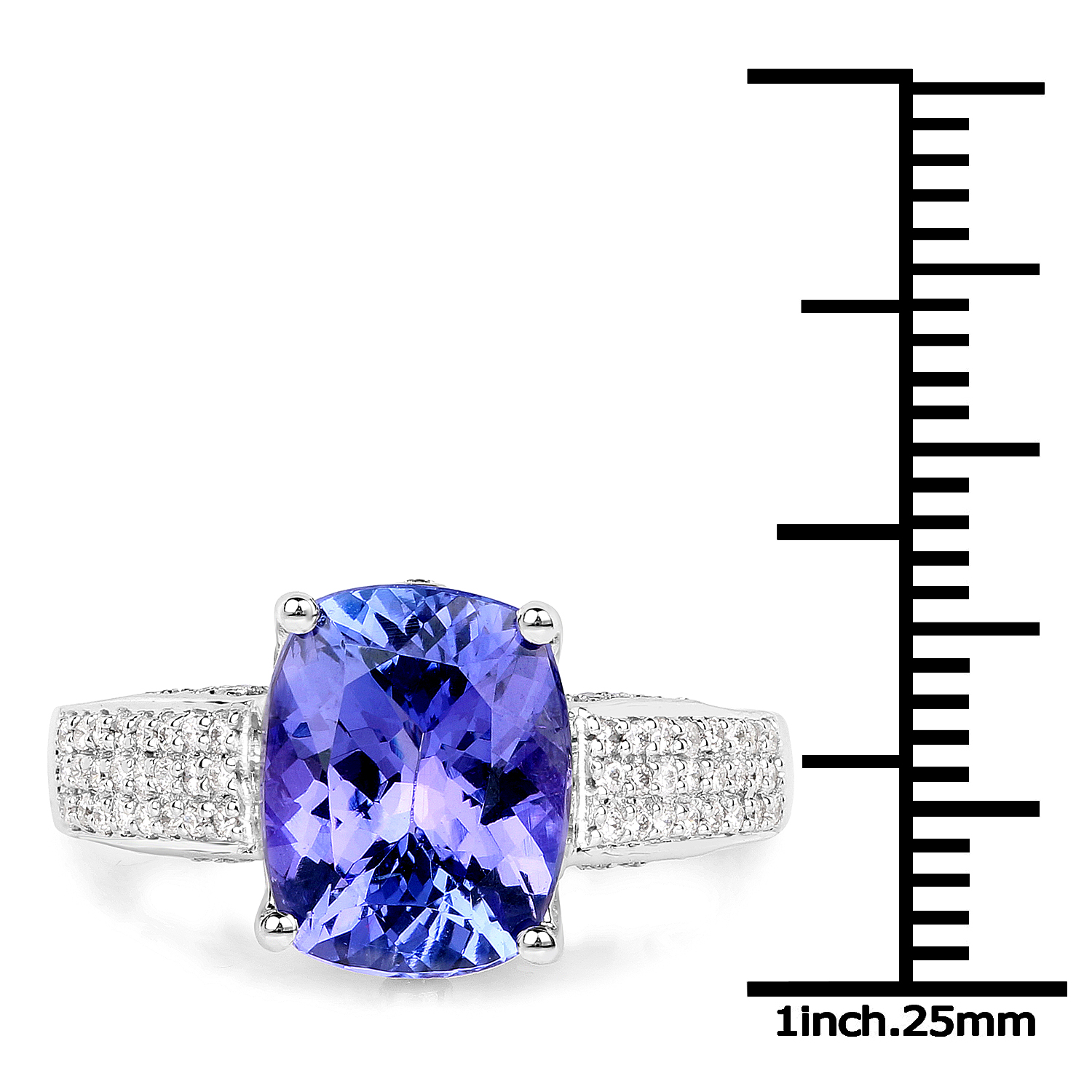 14K White Gold 4.27 Carat Genuine Tanzanite and White Diamond Ring
