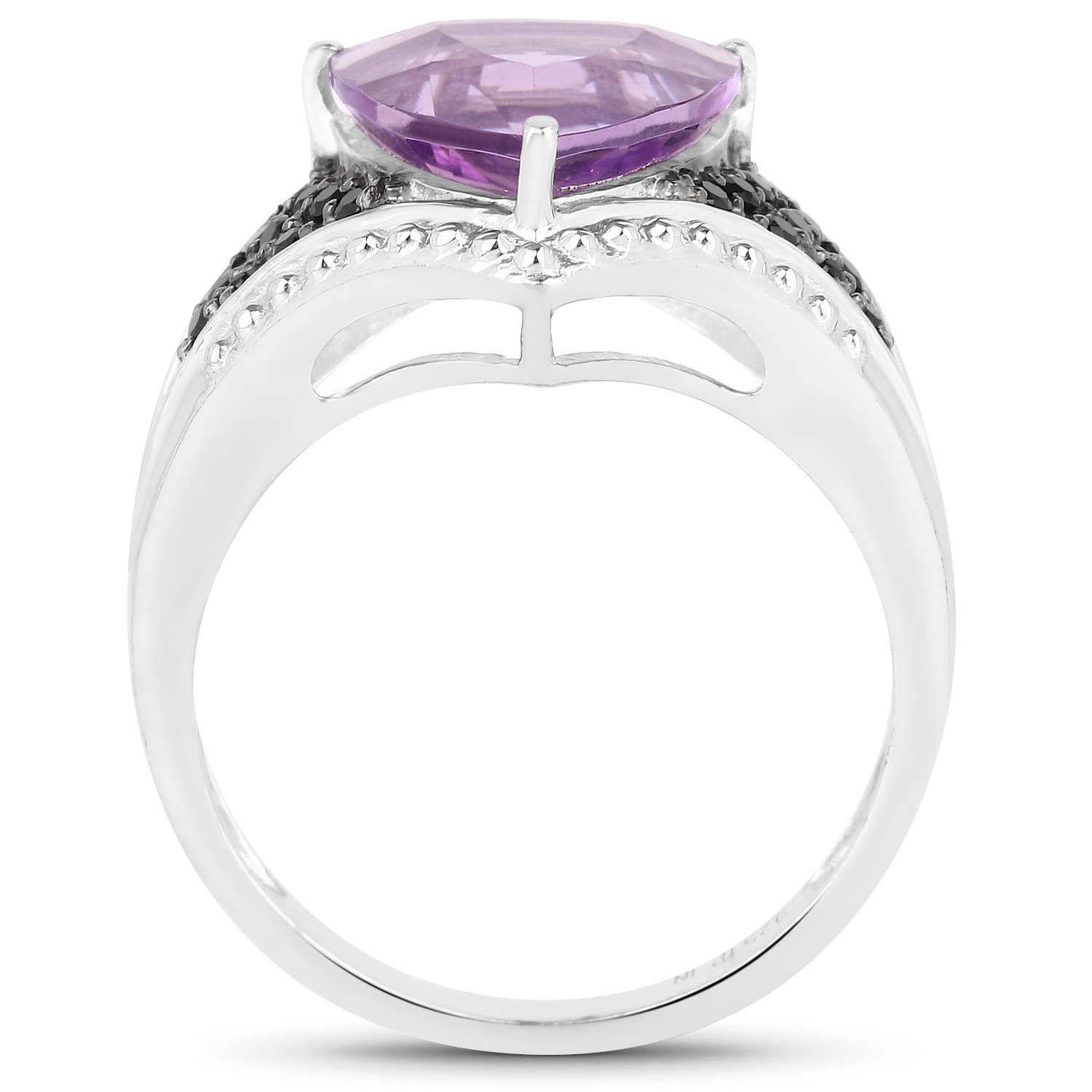 3.08 Carat Genuine Amethyst and Black Spinel .925 Sterling Silver Ring