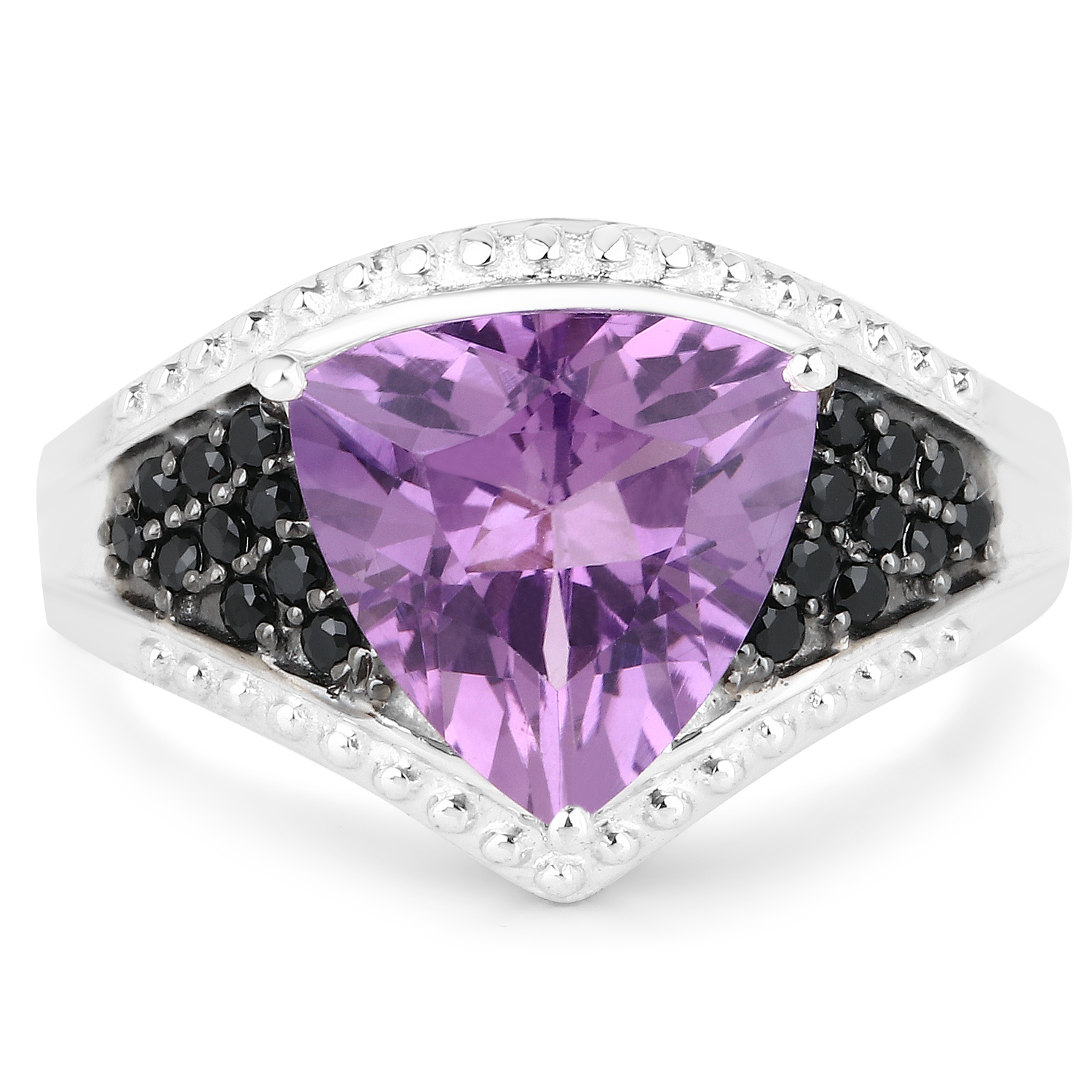 3.08 Carat Genuine Amethyst and Black Spinel .925 Sterling Silver Ring