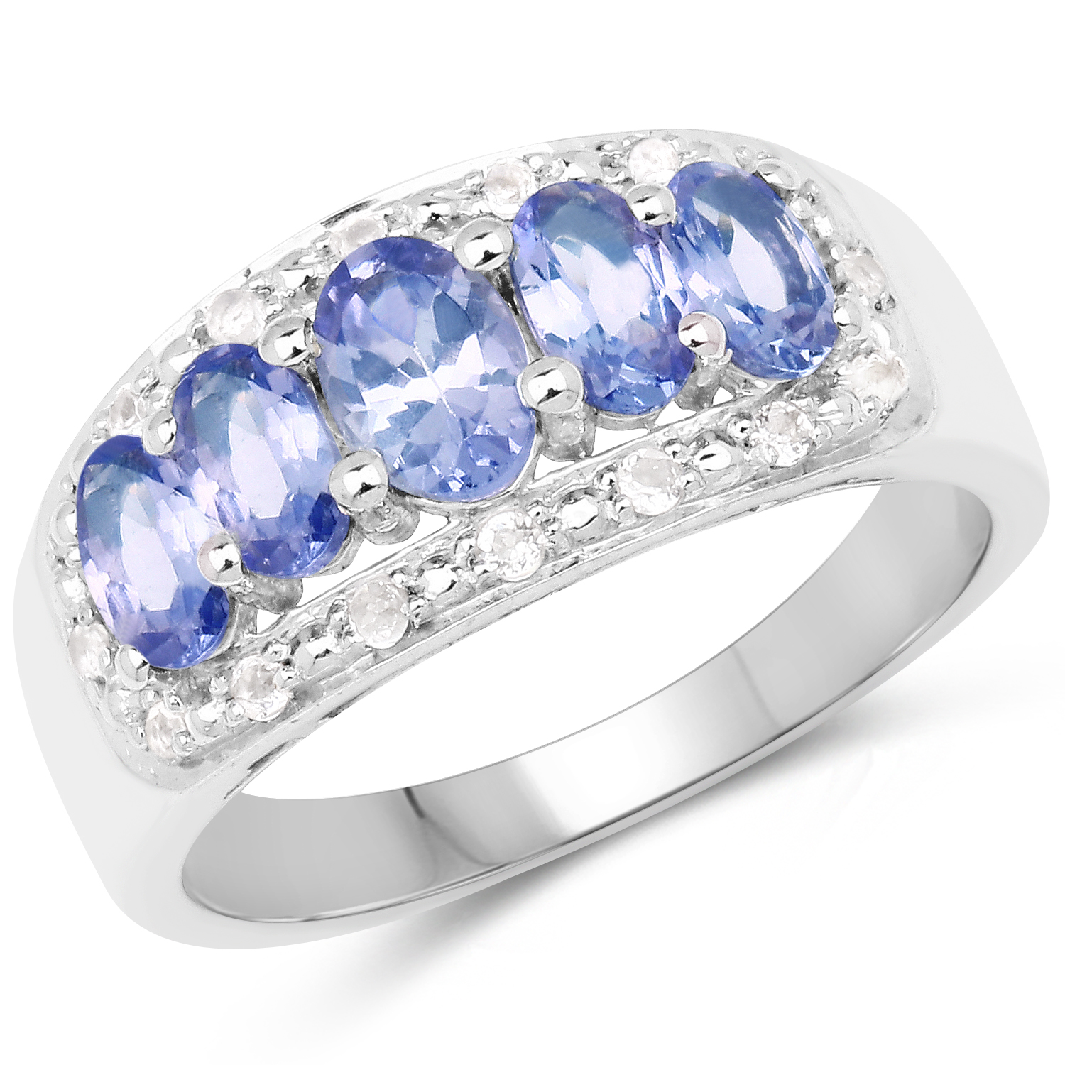 1.64 Carat Genuine Tanzanite and White Topaz .925 Sterling Silver Ring