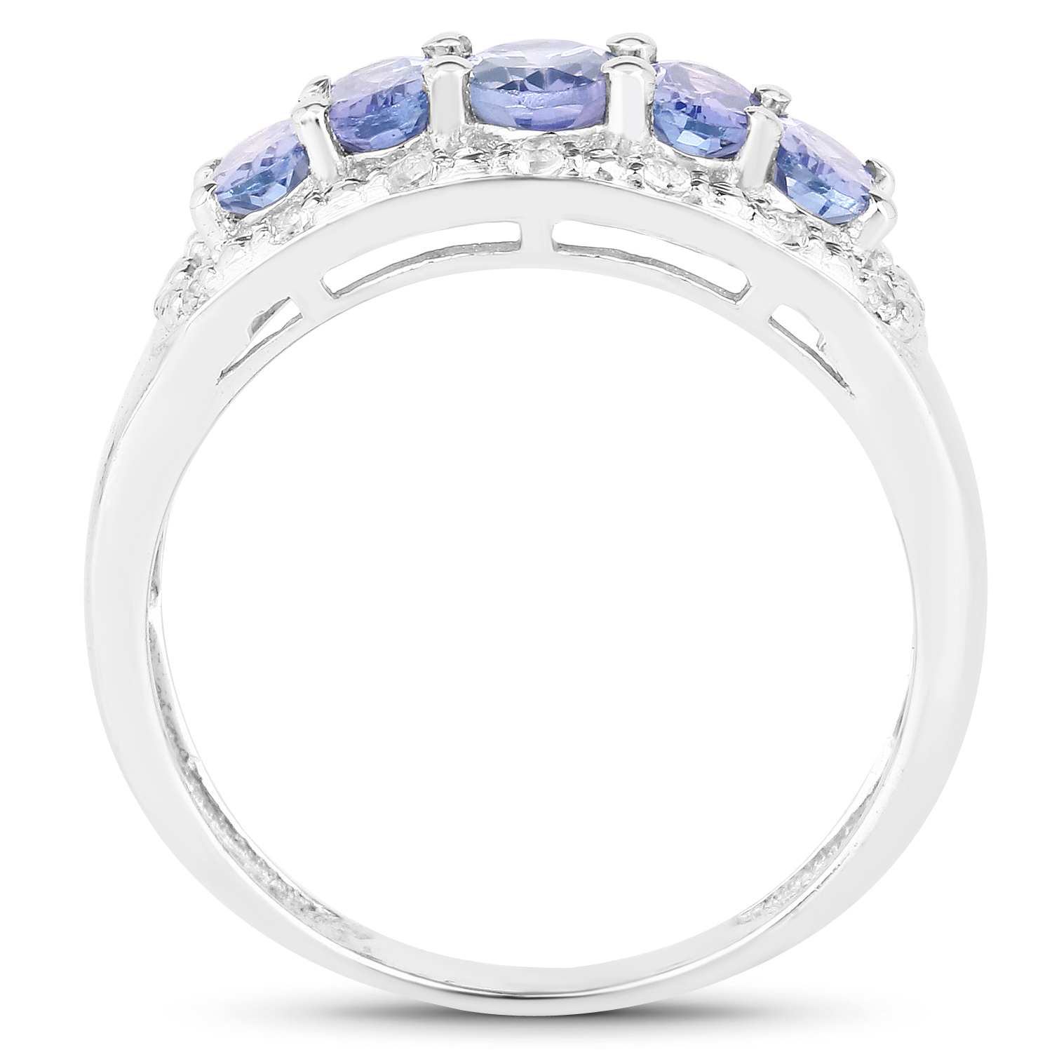 1.64 Carat Genuine Tanzanite and White Topaz .925 Sterling Silver Ring