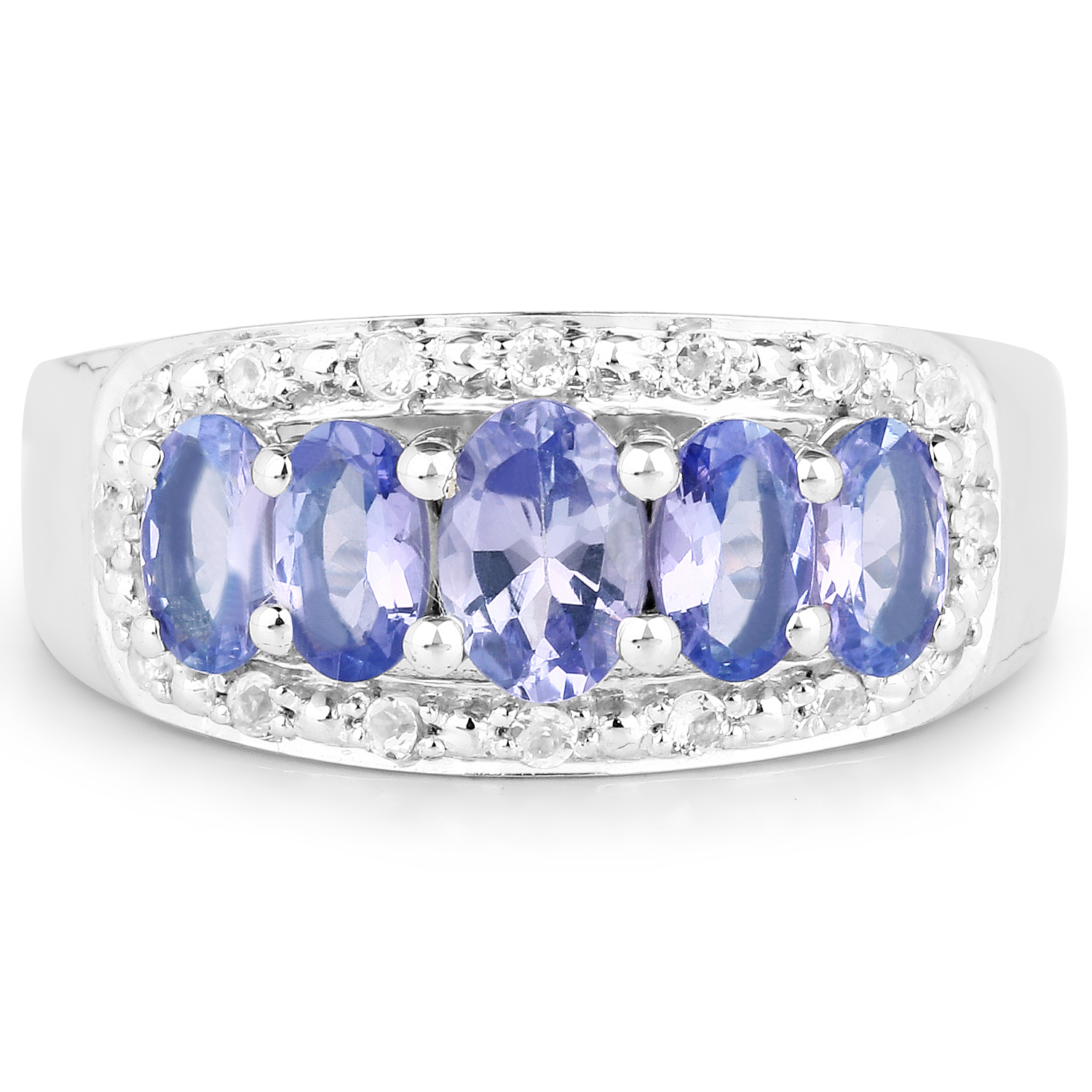 1.64 Carat Genuine Tanzanite and White Topaz .925 Sterling Silver Ring