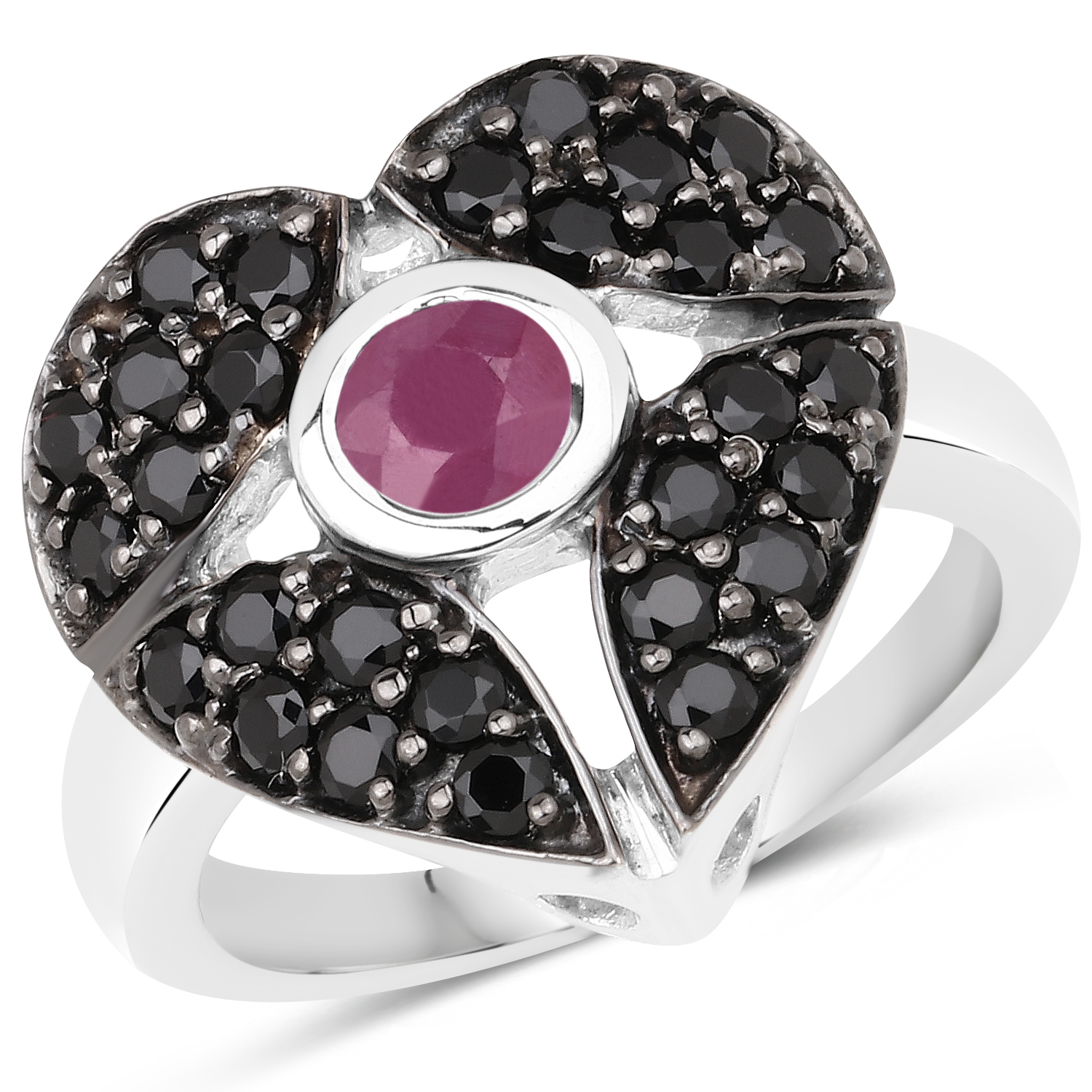 1.70 Carat Genuine Ruby and Black Spinel .925 Sterling Silver Ring