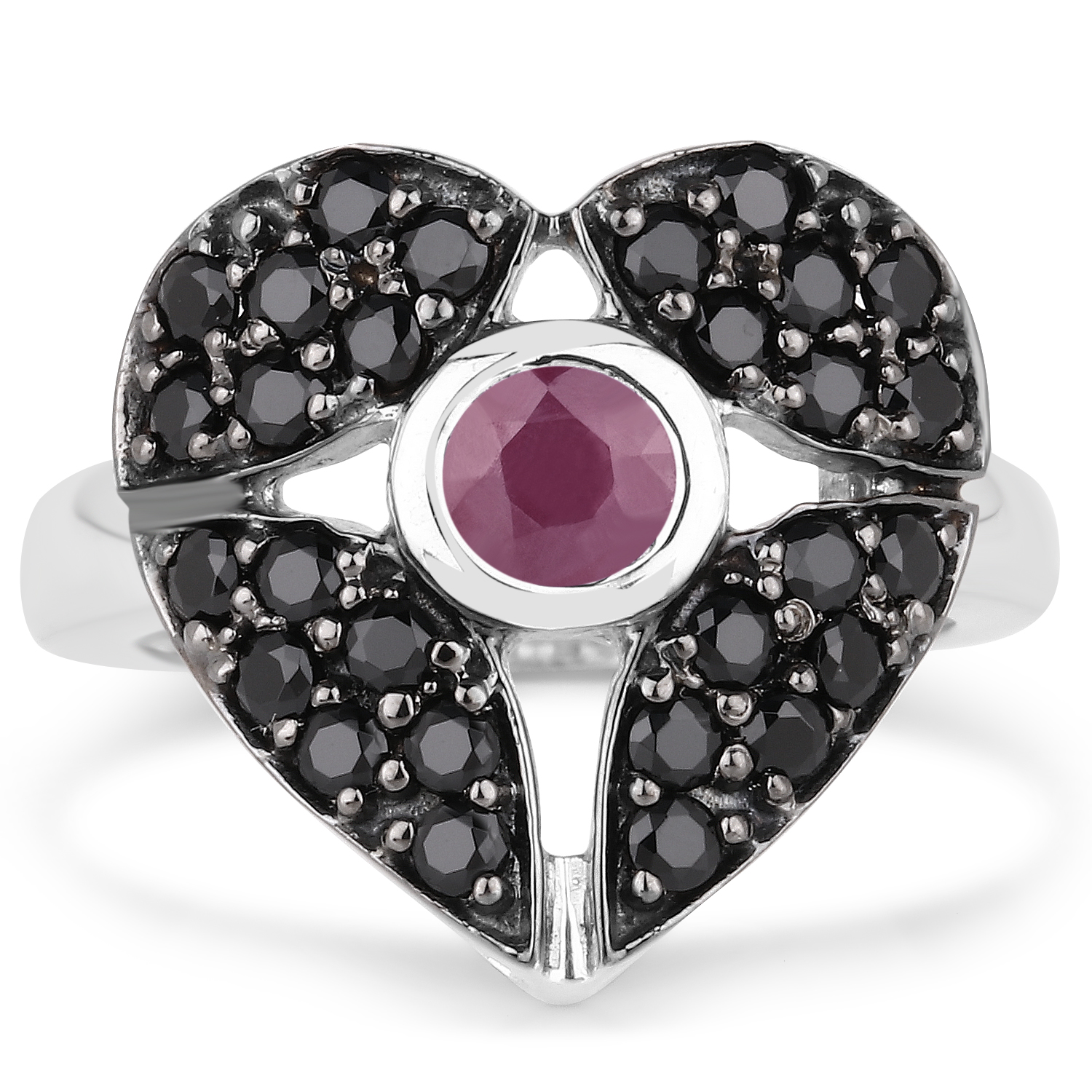 1.70 Carat Genuine Ruby and Black Spinel .925 Sterling Silver Ring