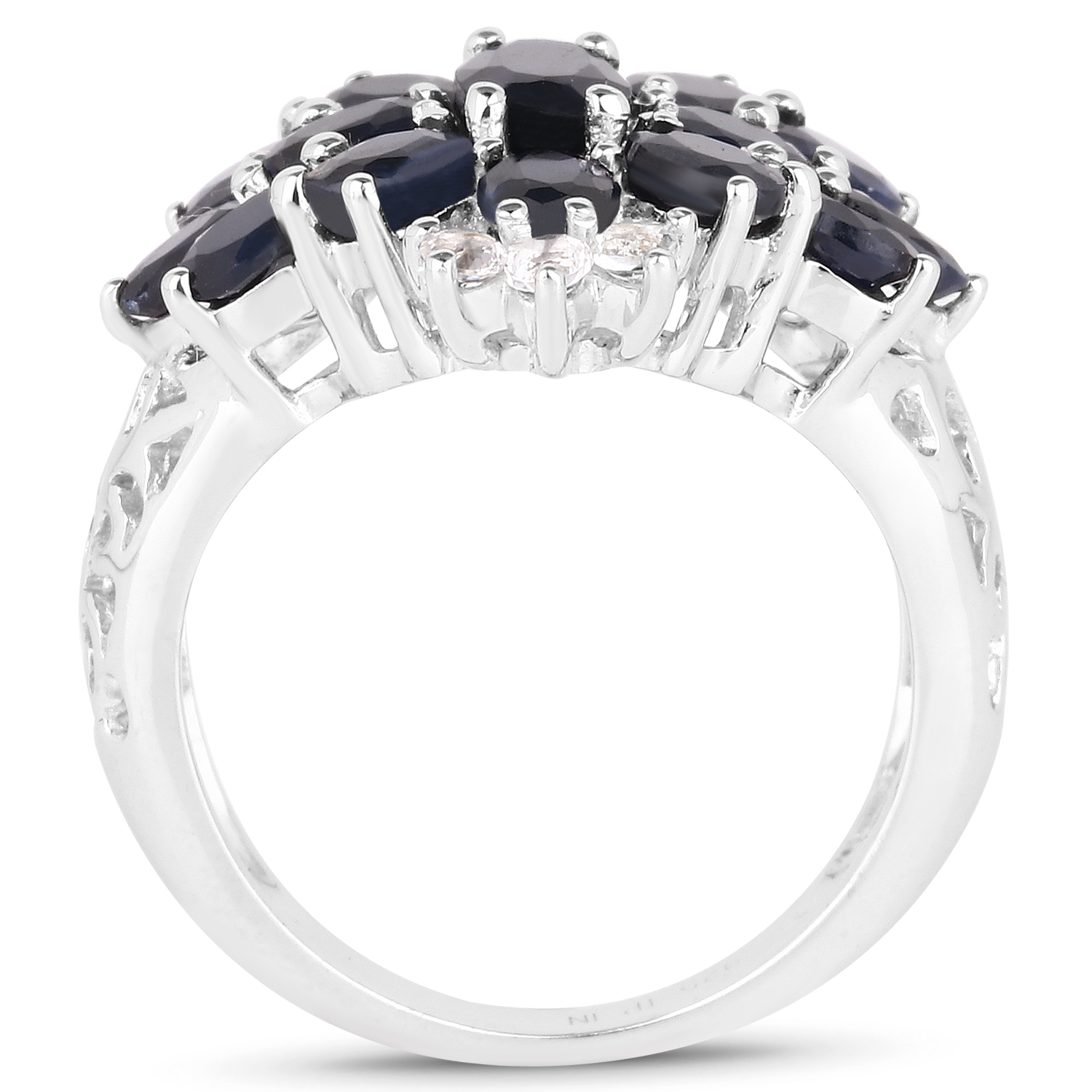 4.52 Carat Genuine Blue Sapphire and White Topaz .925 Sterling Silver Ring