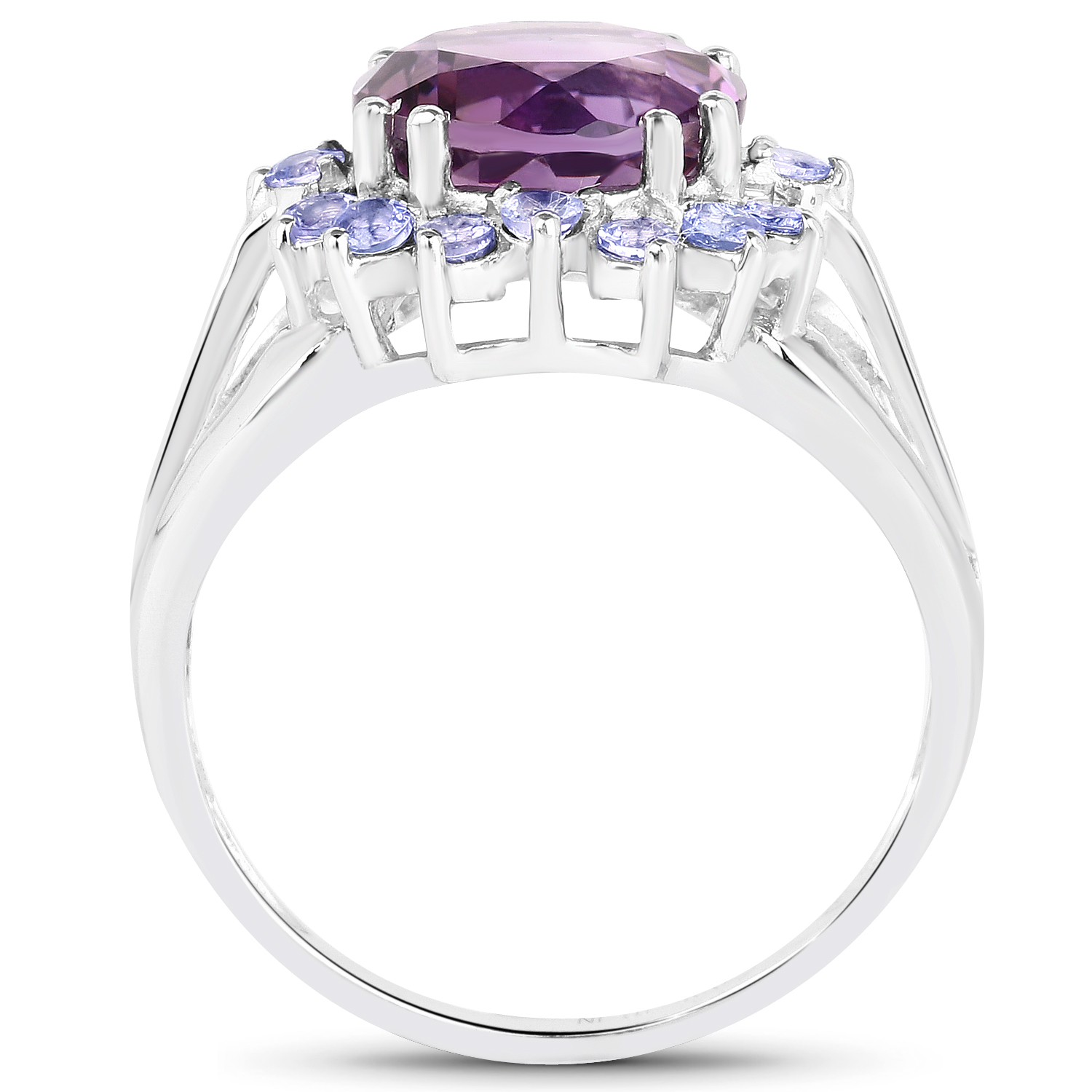 4.07 Carat Genuine Amethyst and Tanzanite .925 Sterling Silver Ring