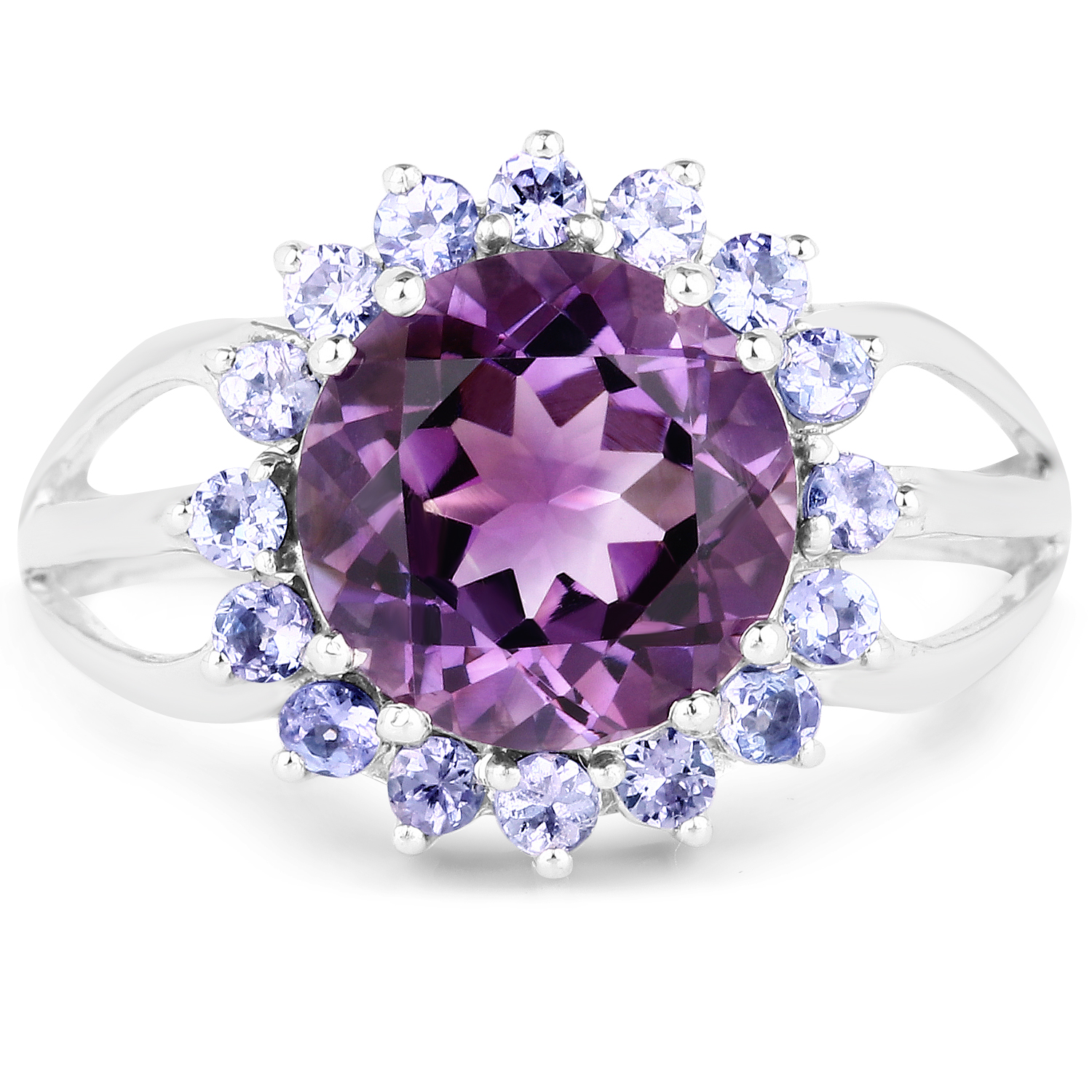 4.07 Carat Genuine Amethyst and Tanzanite .925 Sterling Silver Ring