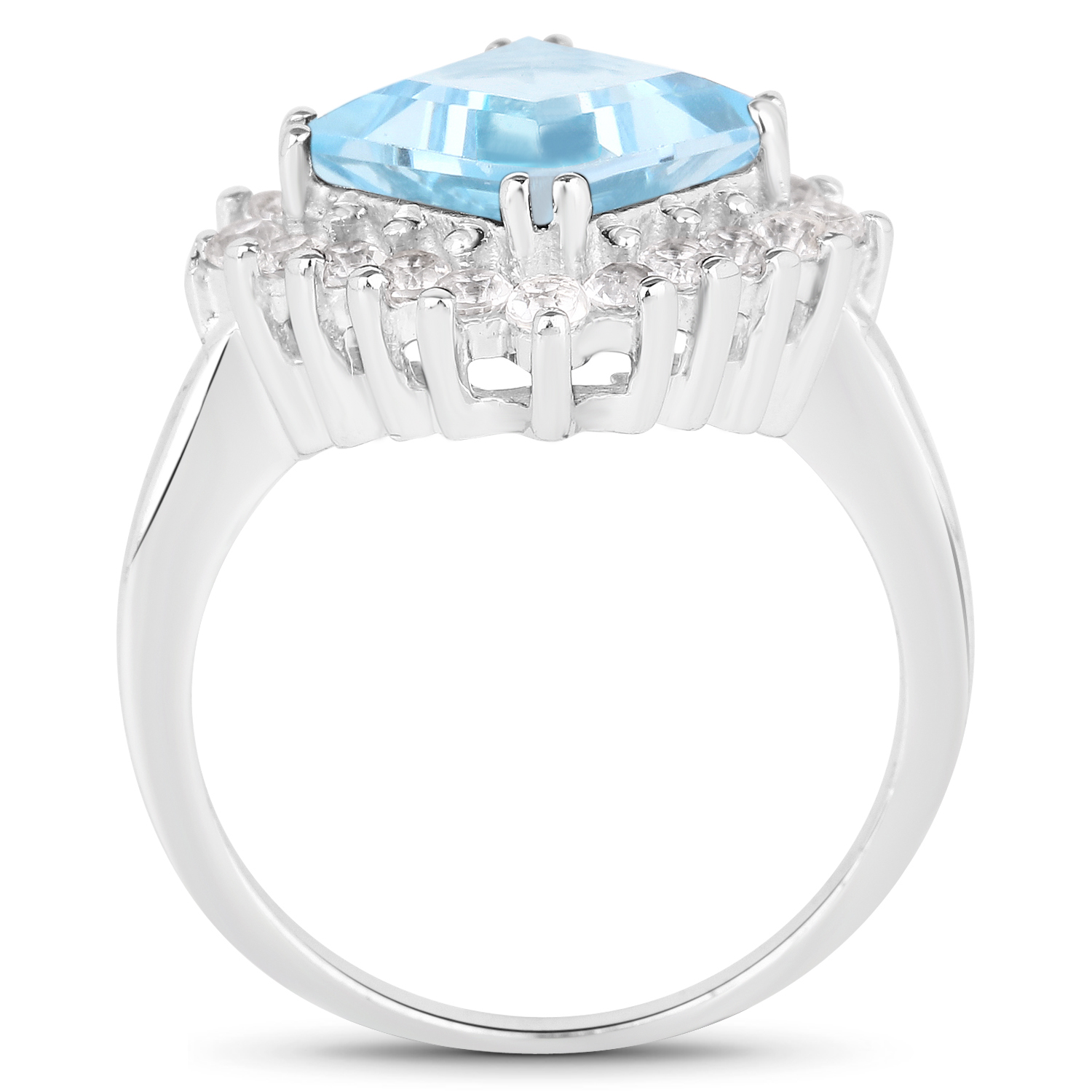 3.50 Carat Genuine Blue Topaz and White Topaz .925 Sterling Silver Ring