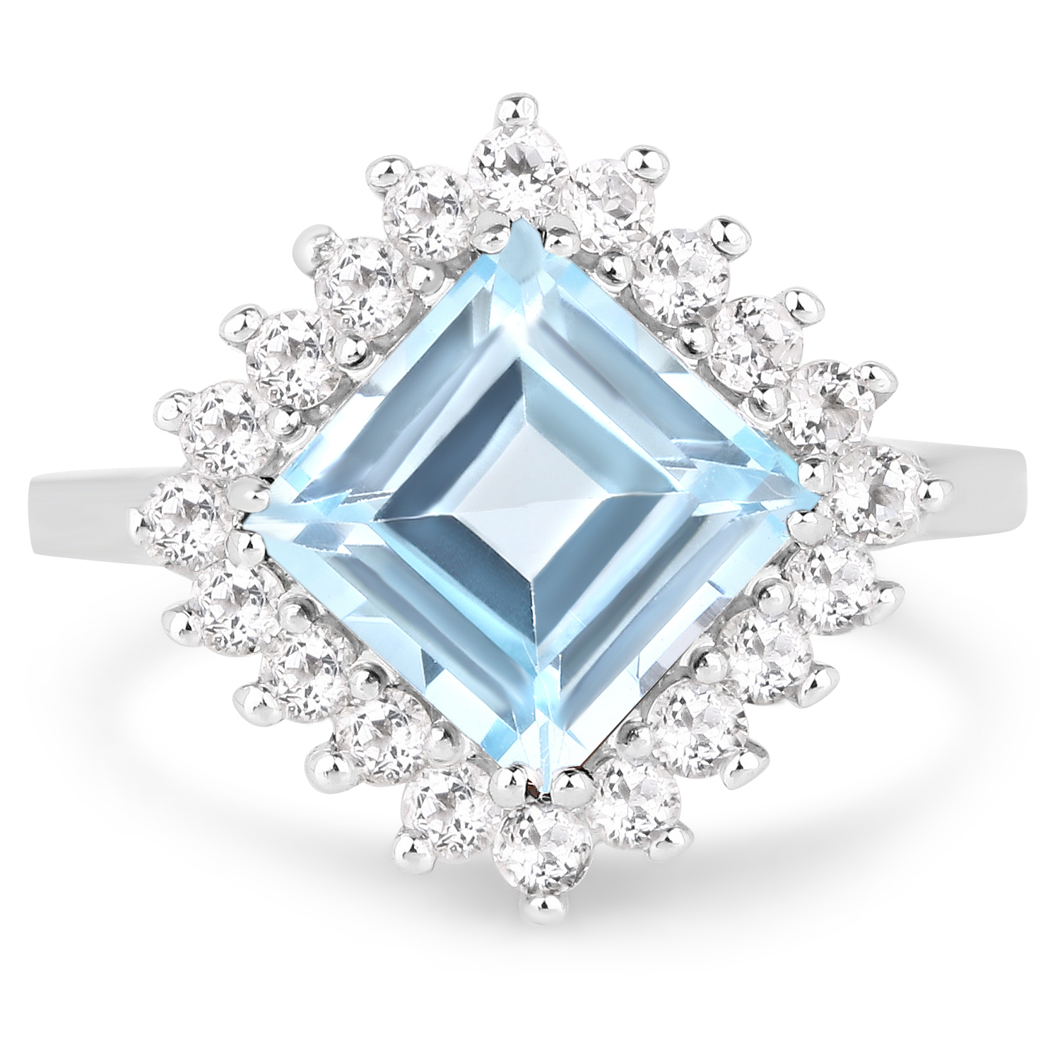 3.50 Carat Genuine Blue Topaz and White Topaz .925 Sterling Silver Ring