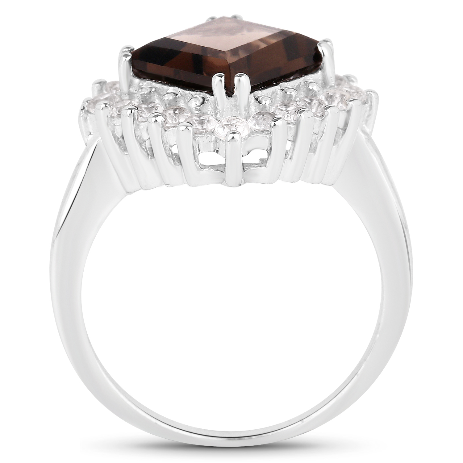 2.59 Carat Genuine Smoky Quartz and White Topaz .925 Sterling Silver Ring
