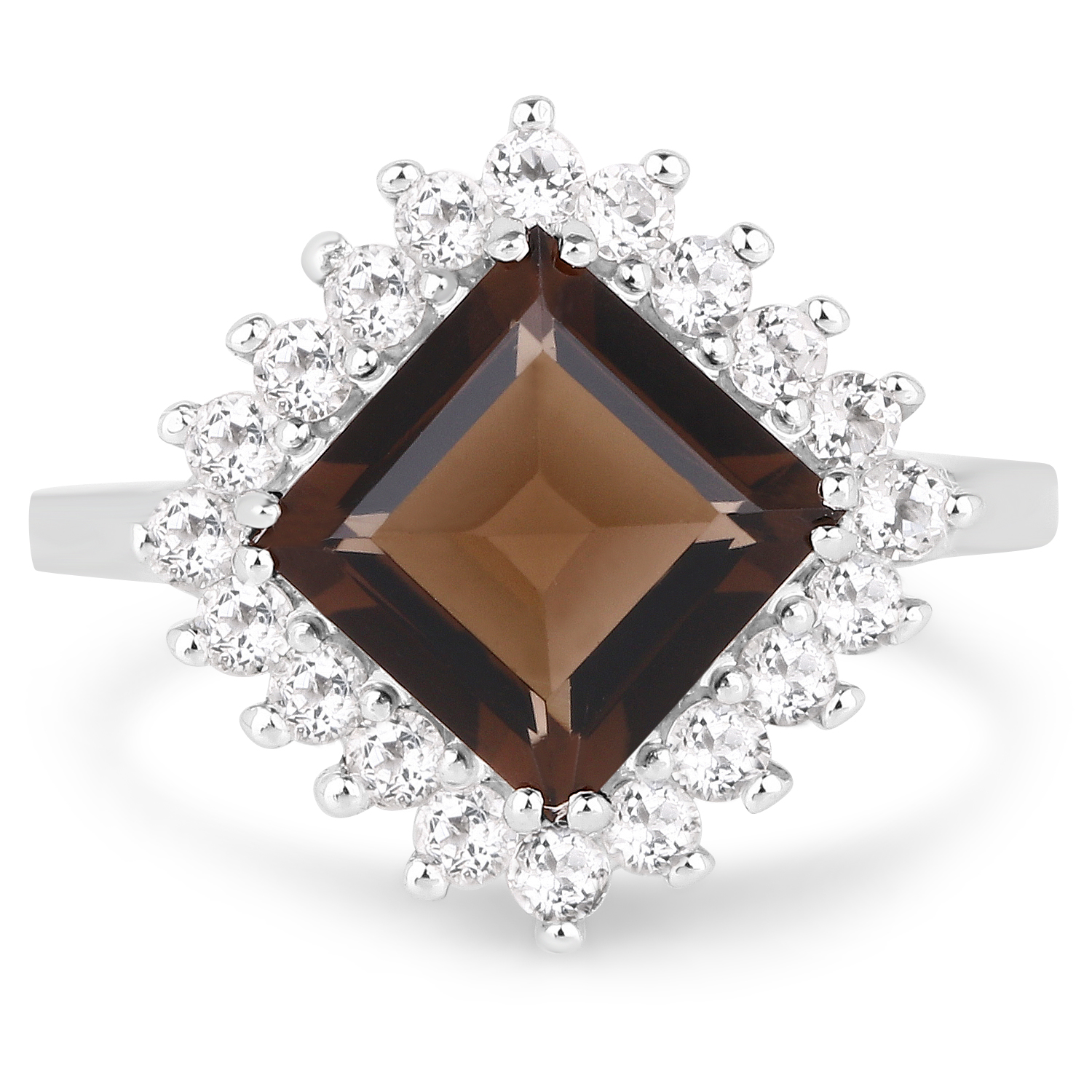 2.59 Carat Genuine Smoky Quartz and White Topaz .925 Sterling Silver Ring