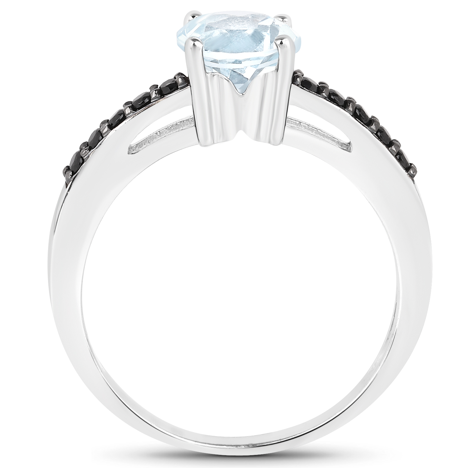 1.31 Carat Genuine Aquamarine and Black Spinel .925 Sterling Silver Ring