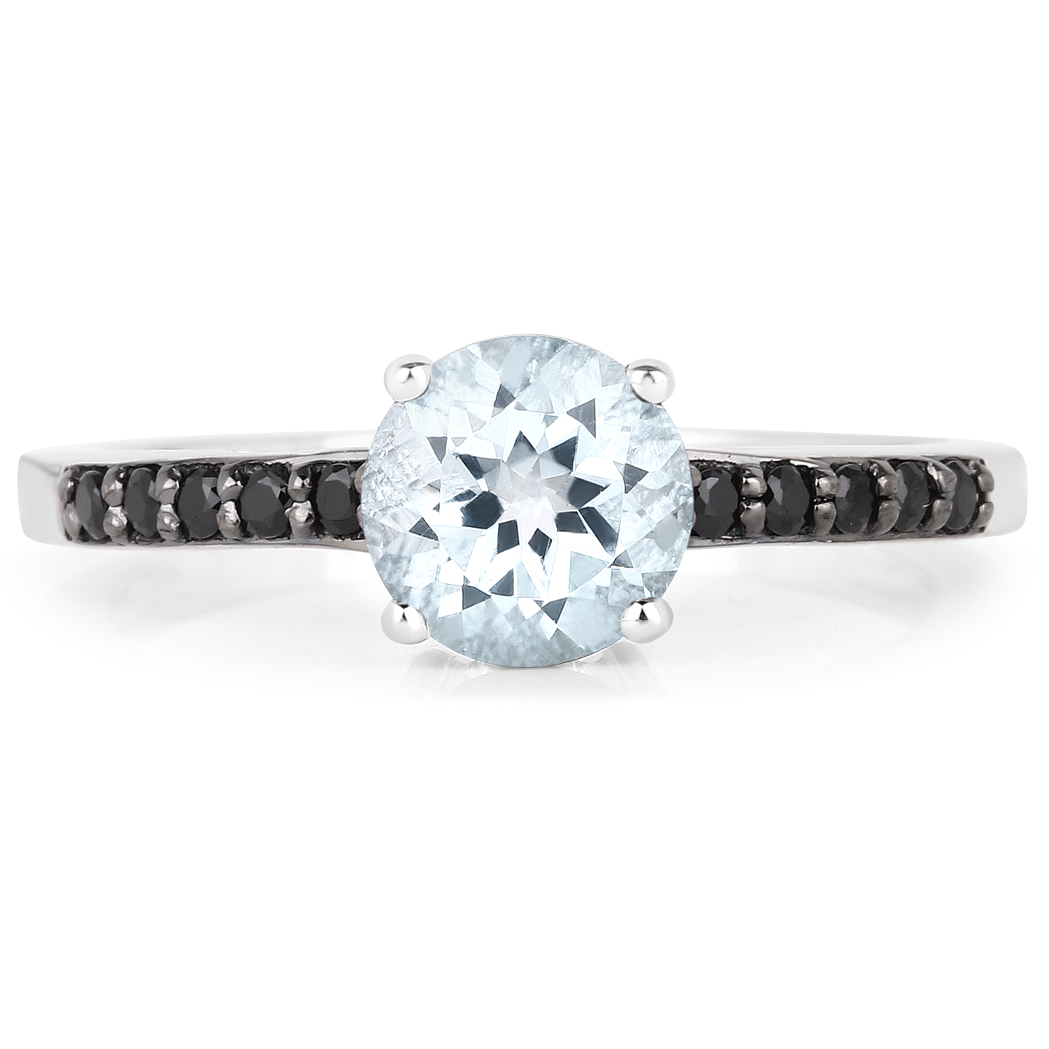 1.31 Carat Genuine Aquamarine and Black Spinel .925 Sterling Silver Ring
