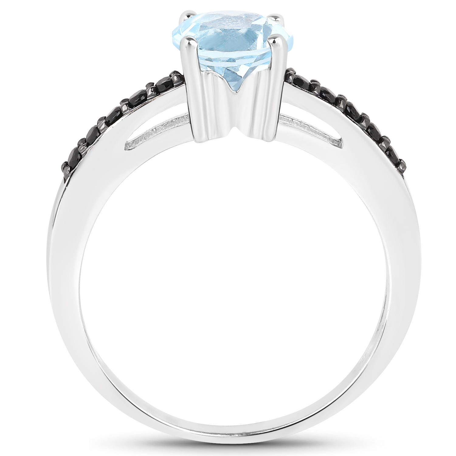 1.89 Carat Genuine Blue Topaz and Black Spinel .925 Sterling Silver Ring