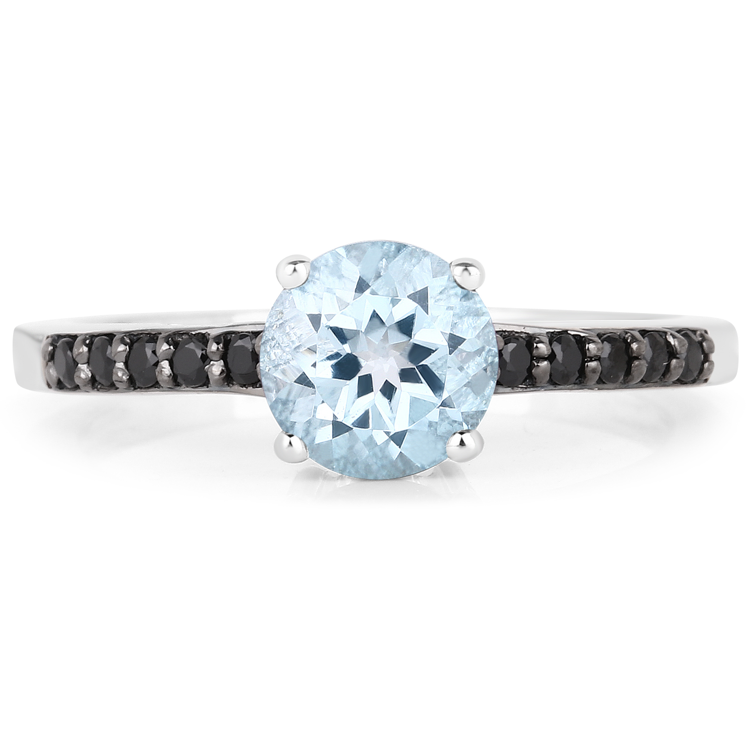 1.89 Carat Genuine Blue Topaz and Black Spinel .925 Sterling Silver Ring